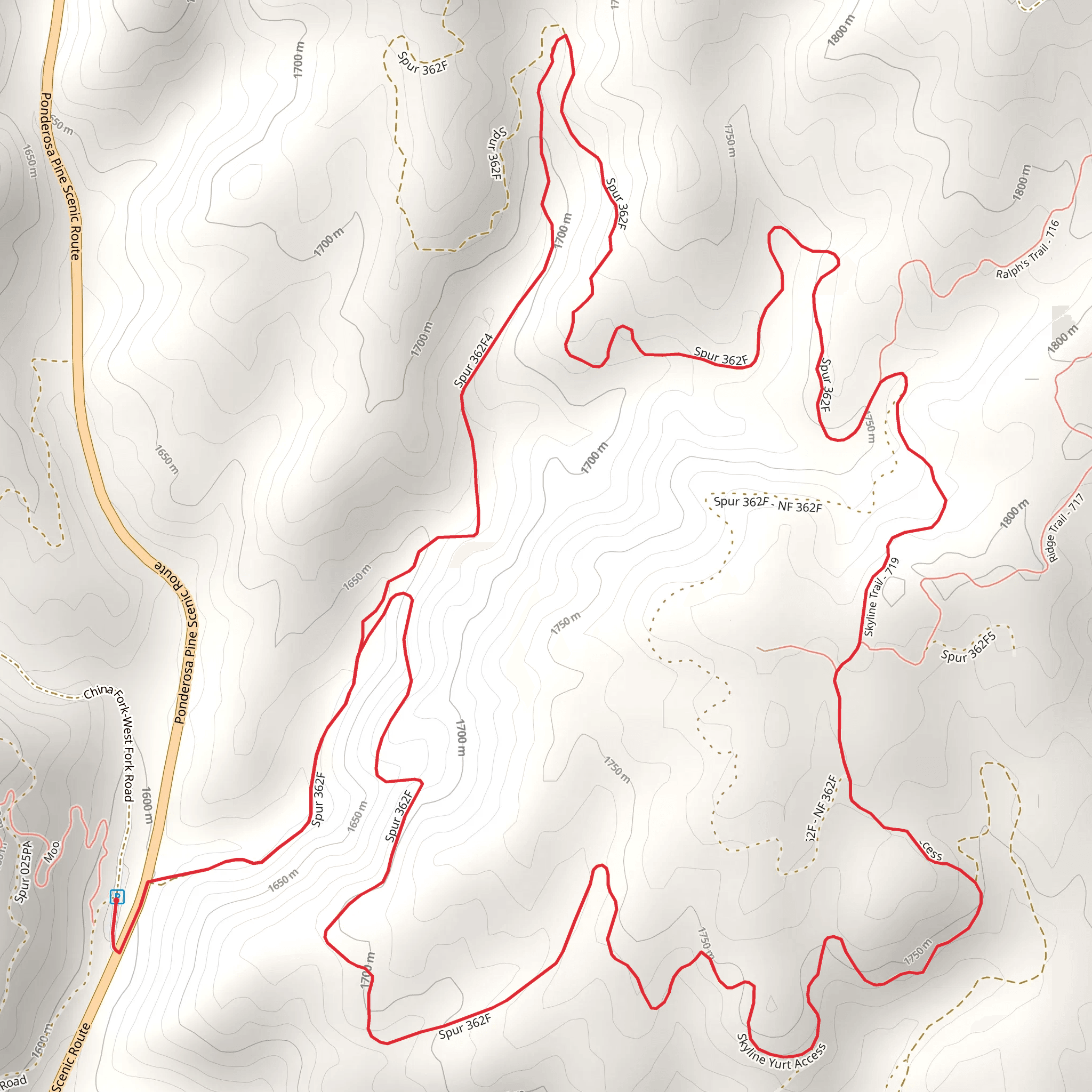 Skyline Loop Trail from China Fork-West Fork Road mobile static map