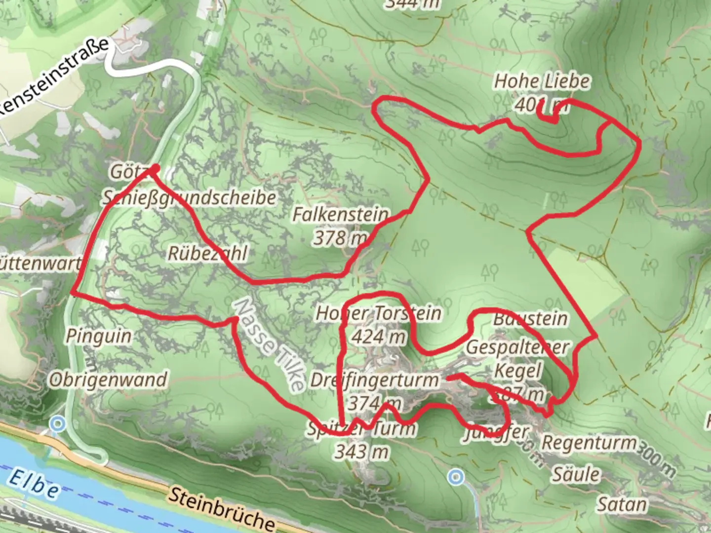 An image depicting the trail Schrammsteinaussicht via Lilienstein and its surrounding area.