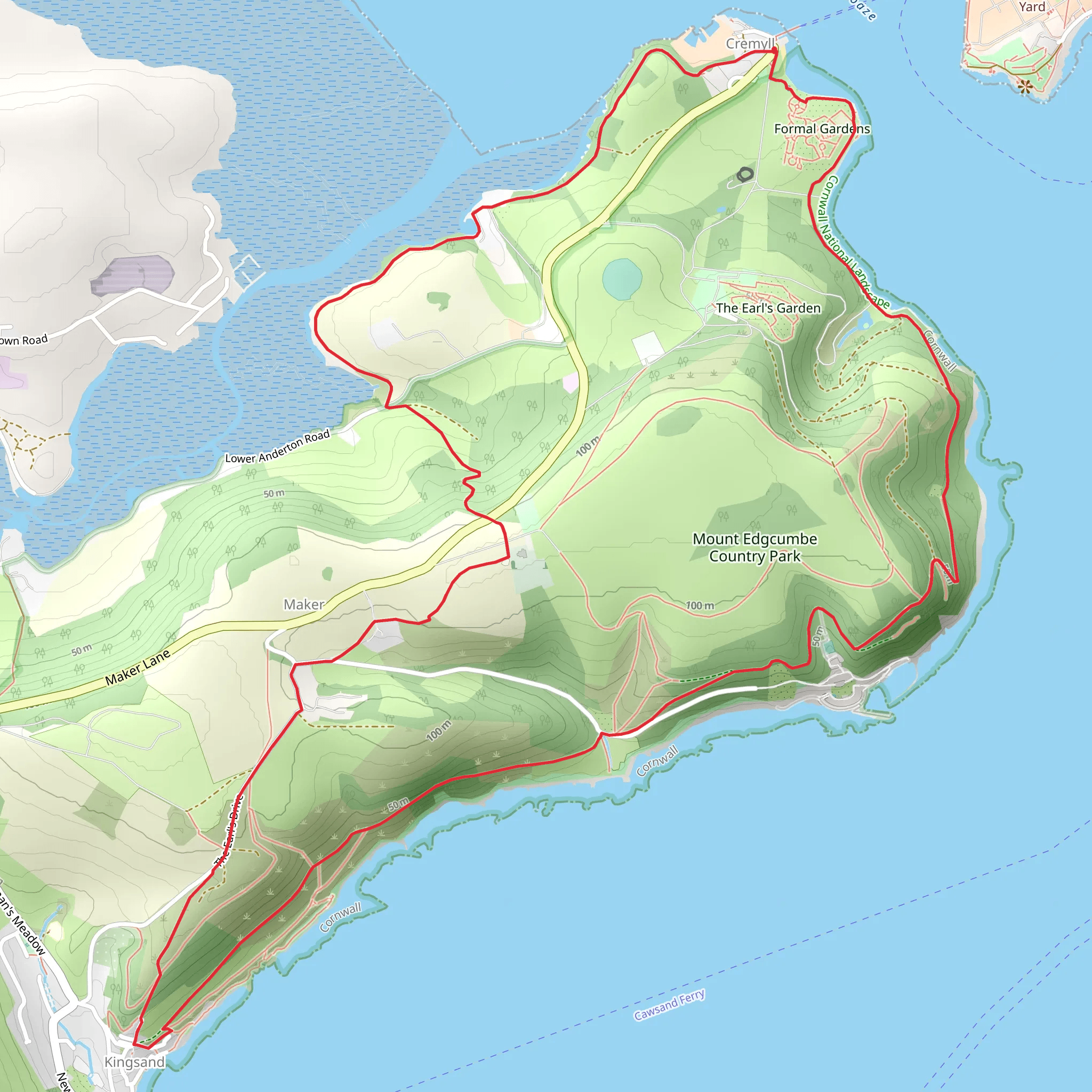 Mount Edgcumbe Country Park Loop mobile static map