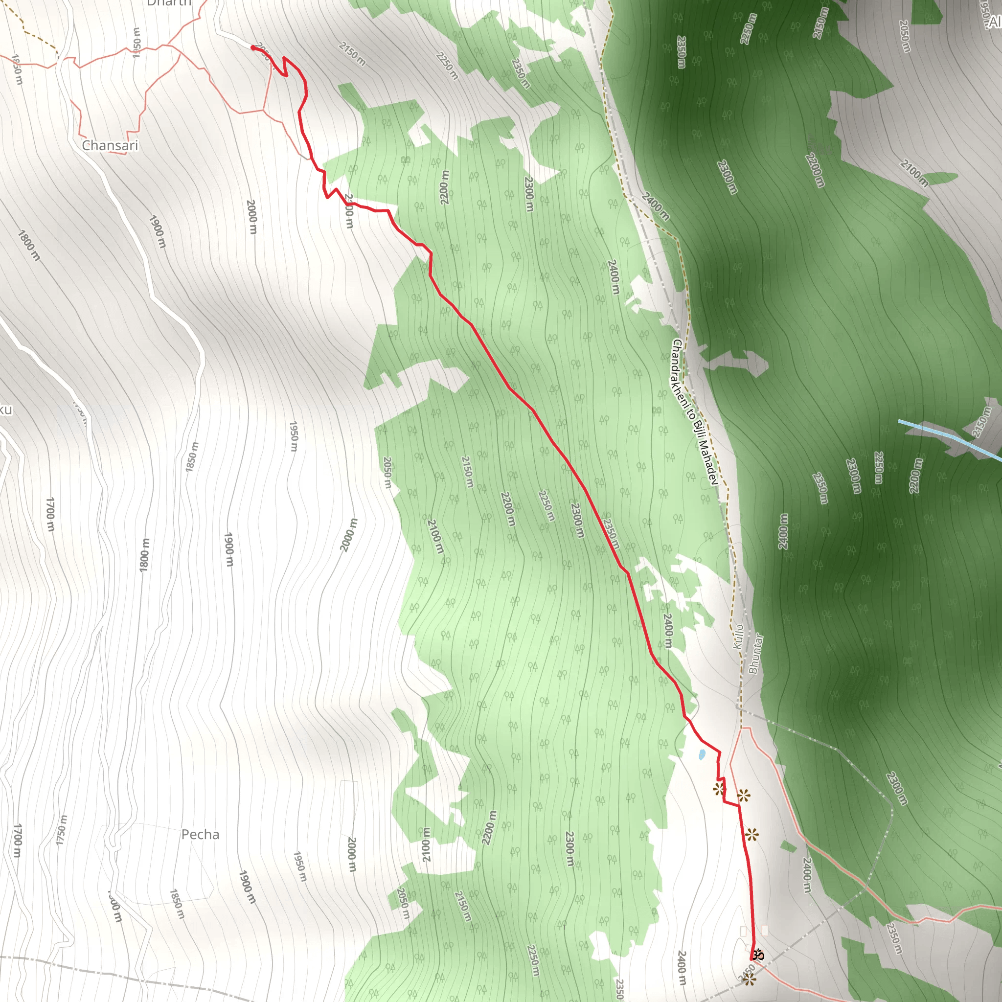 Lower Kullu Valley Viewpoint and Bijli Majadev Temple Trek mobile static map