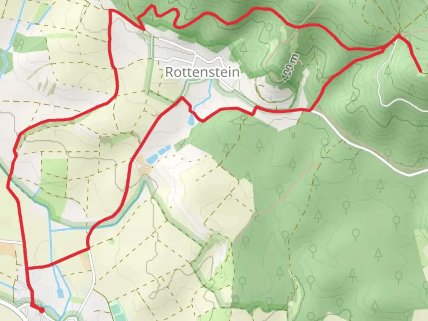 An image depicting the trail Lauftour AID2 and Burgen und Schloesser Weg and its surrounding area.