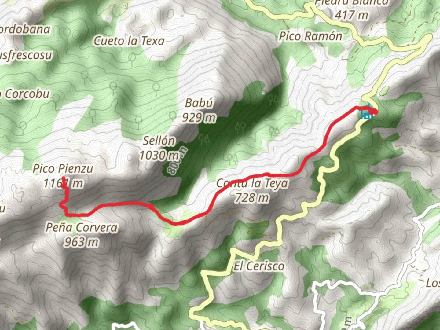 An image depicting the trail Pienzu Peak Route and its surrounding area.