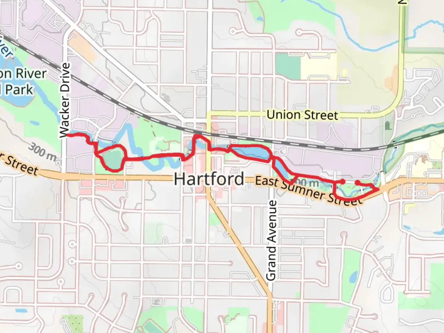 An image depicting the trail Rubicon River Trail to West Side Park and its surrounding area.