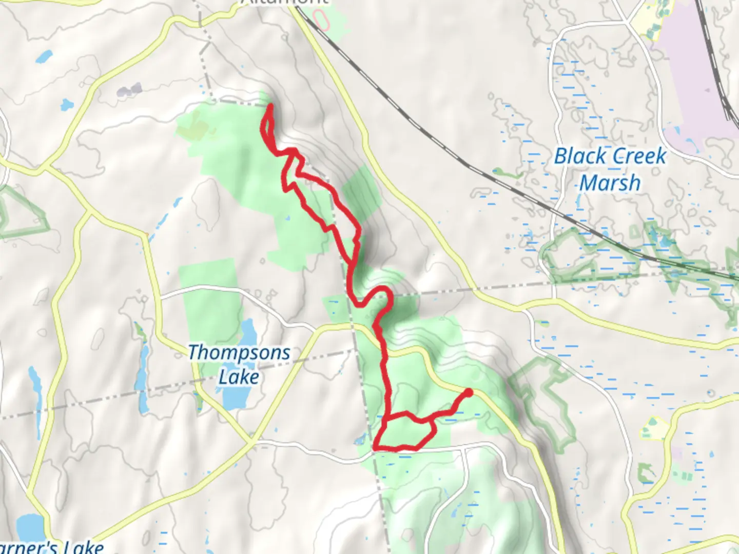 An image depicting the trail Indian Ladder, Mine Lot Falls and Horseshoe Lot and its surrounding area.