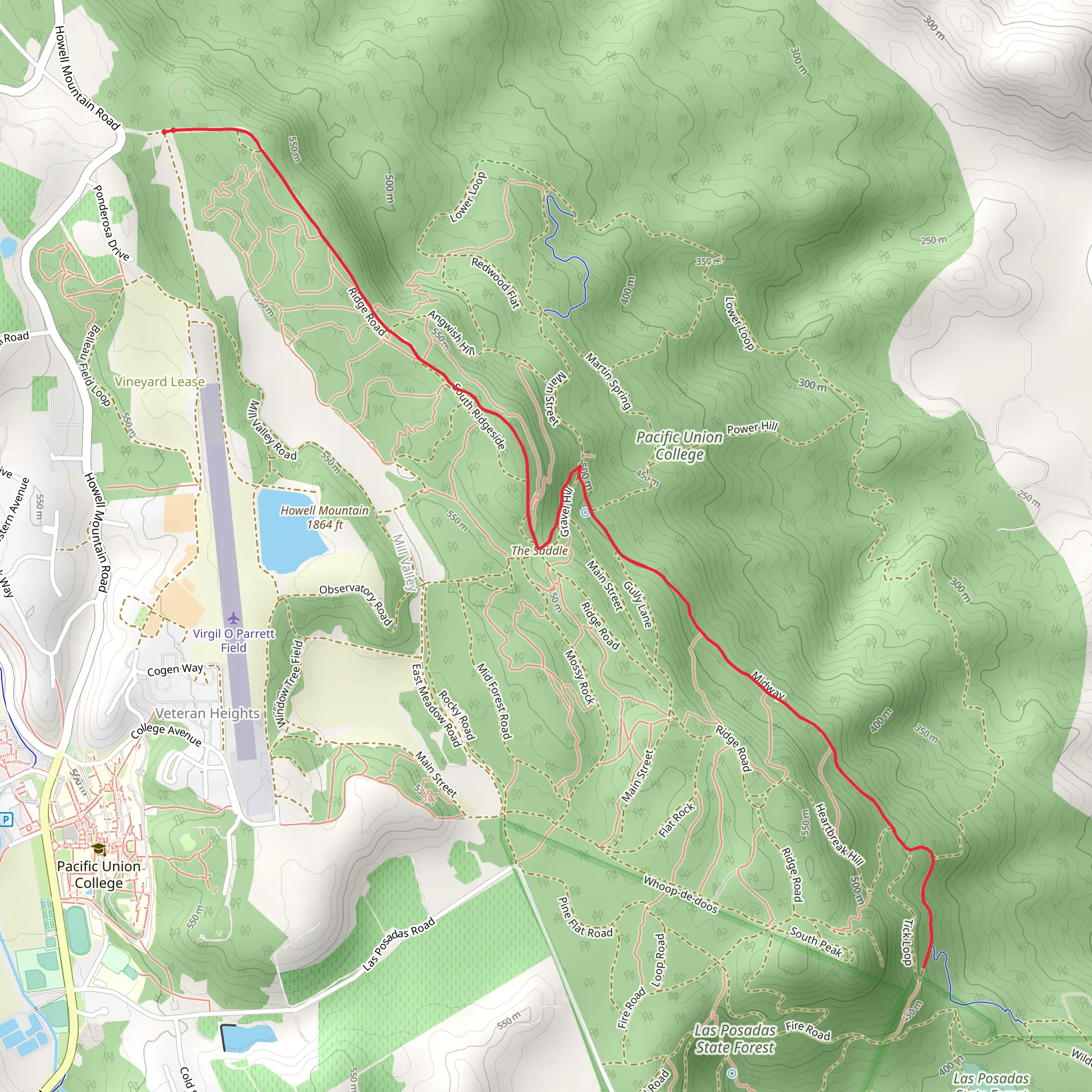 The Saddle via Ridge Trail mobile static map