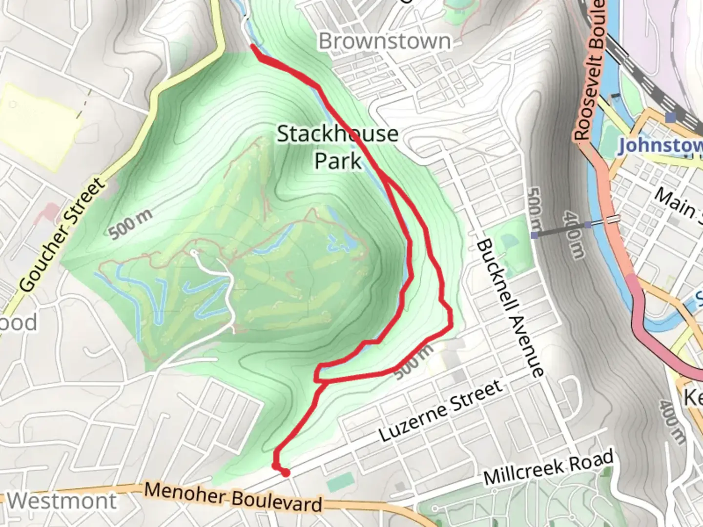 An image depicting the trail Stackhouse Park Loop and its surrounding area.