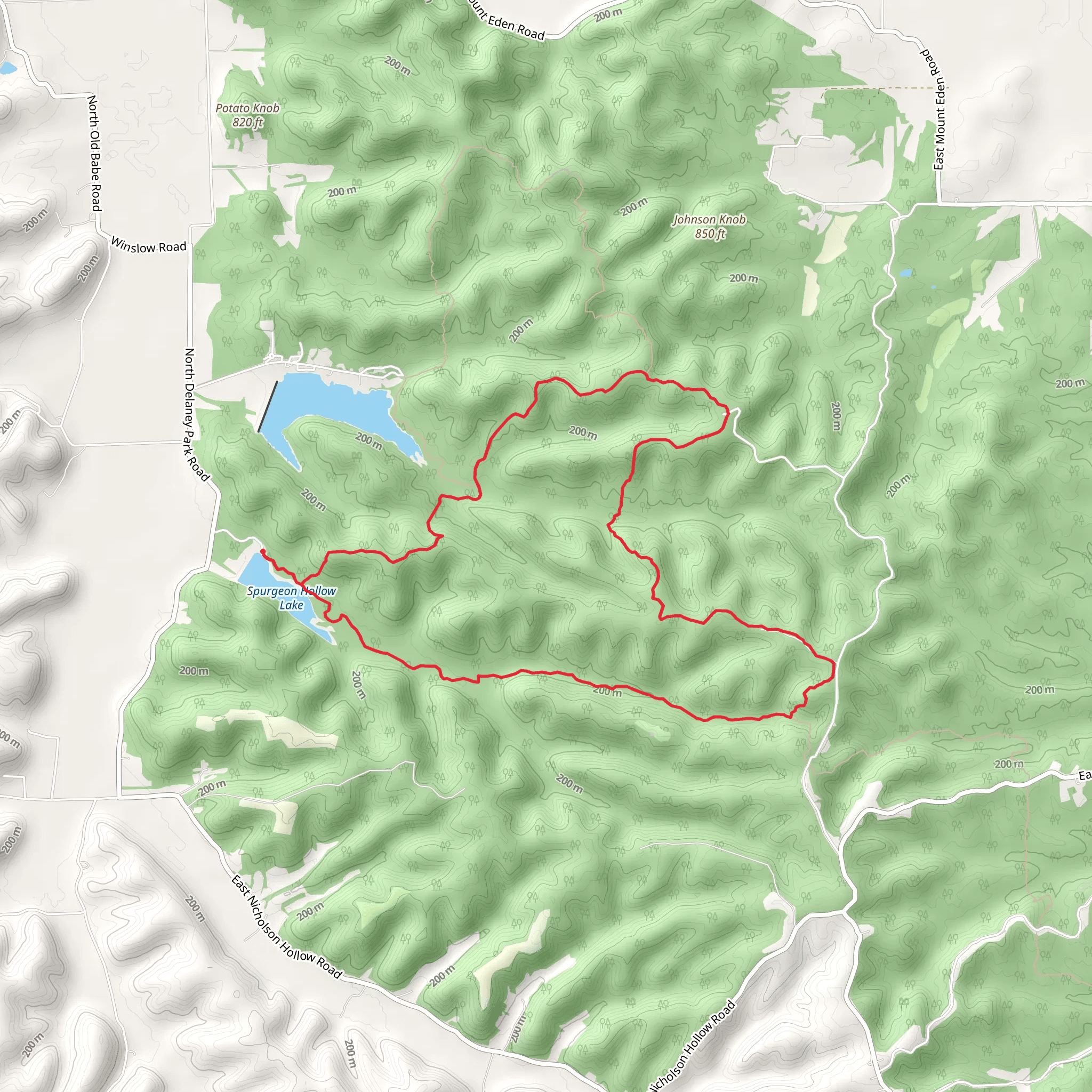 Knobstone Loop Trail via Spurgeon Hollow Lake mobile static map