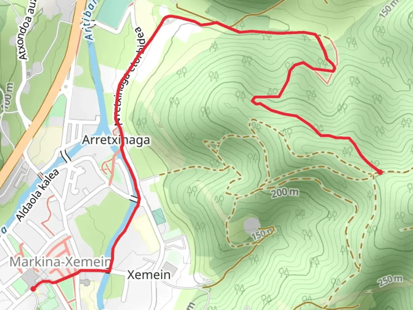 An image depicting the trail Variation of Barroeta and Arretxinaga PR-BI 22-1 and its surrounding area.