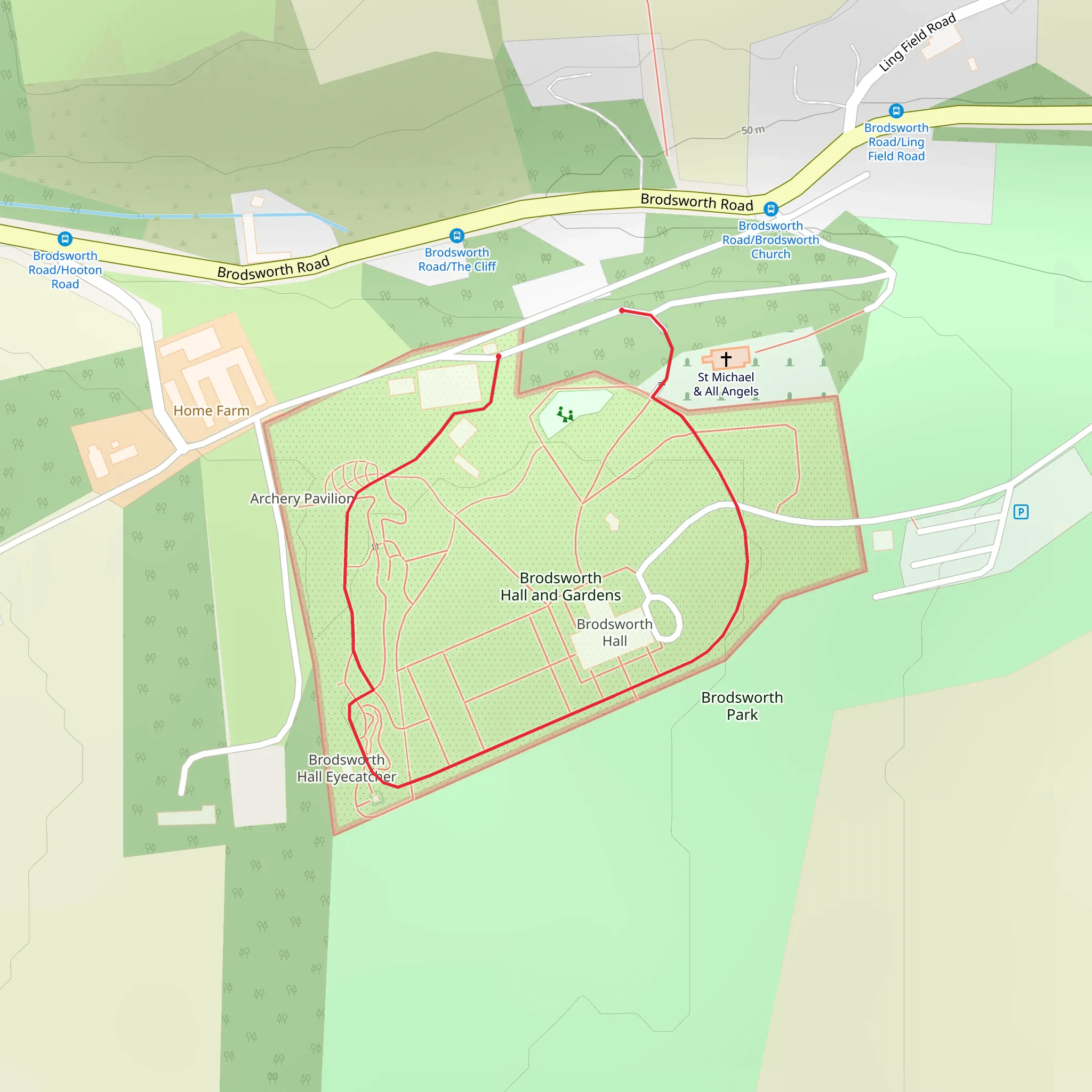 Brodsworth Hall Loop mobile static map