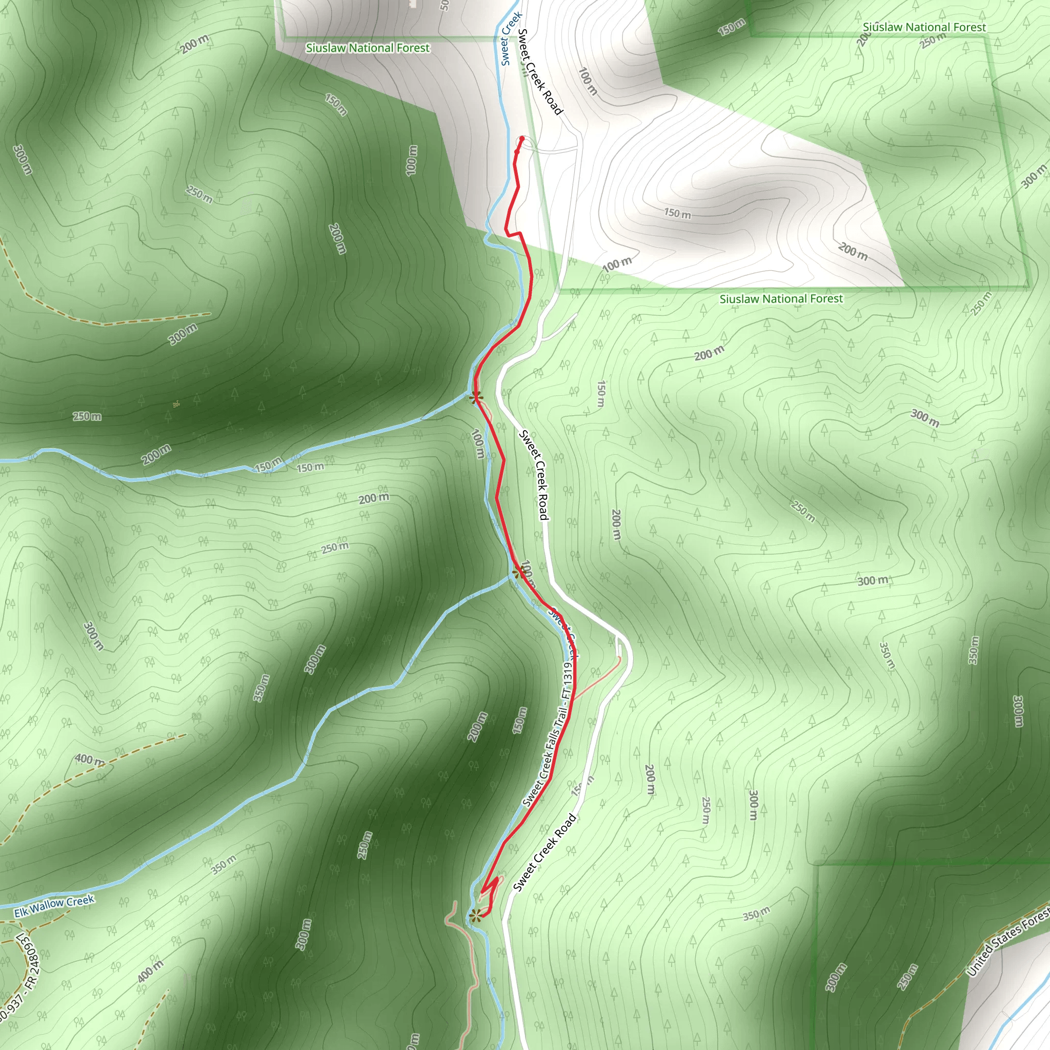 Sweet Creek Falls Trail mobile static map