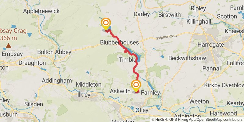 Menston to Rocking Hall Loop via River Wharf and River Washburn stage 3 Map