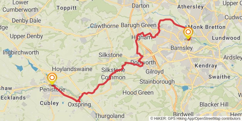 Sheffield Railway Station to Huddersfield Railway Station stage 3 Map