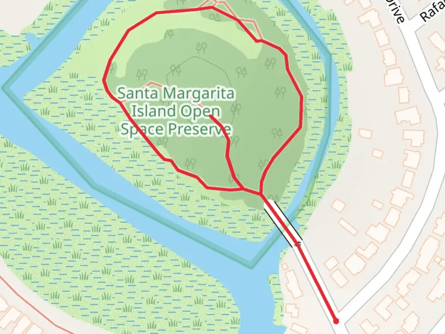 An image depicting the trail Santa Margarita Island Loop and its surrounding area.