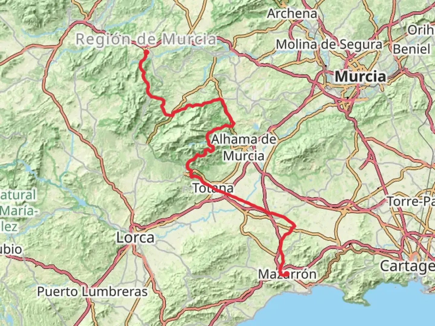 An image depicting the trail GR 252 Camino de la Cruz del Bajo Guadalentín and its surrounding area.