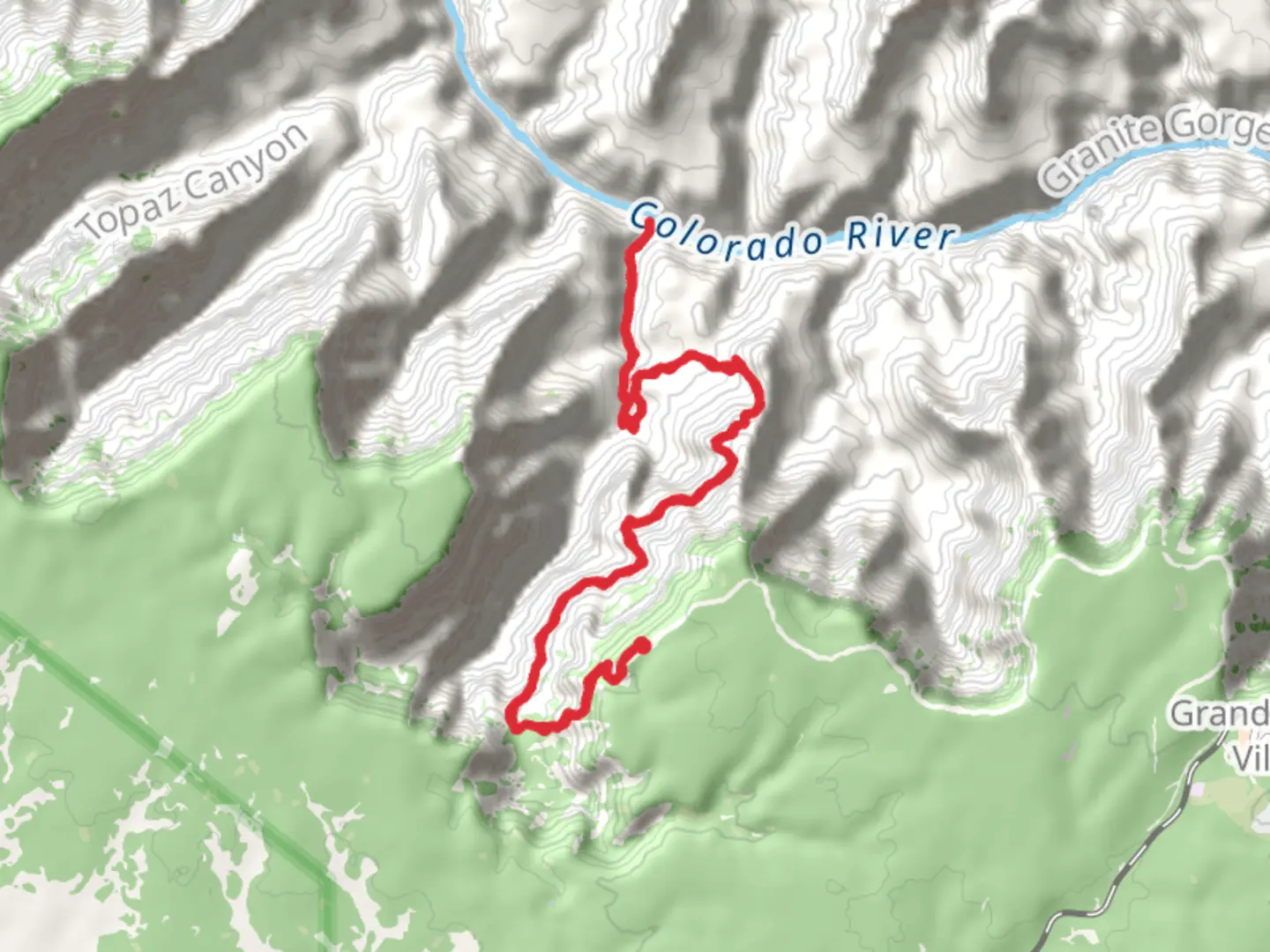 An image depicting the trail Hermit Trail via Cope Butte and Hermit Rapids and its surrounding area.