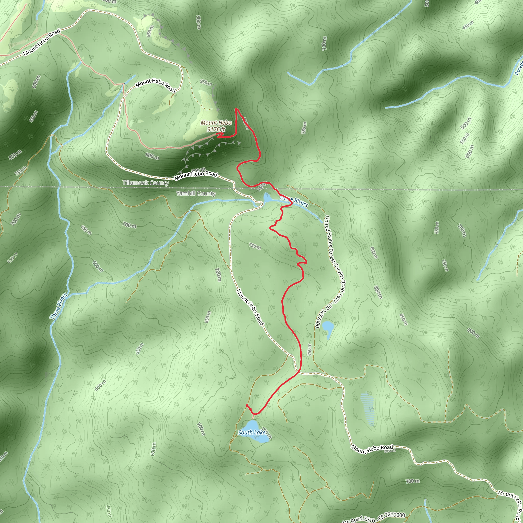 Mount Hebo via Pioneer-Indian Trail from South Lake mobile static map