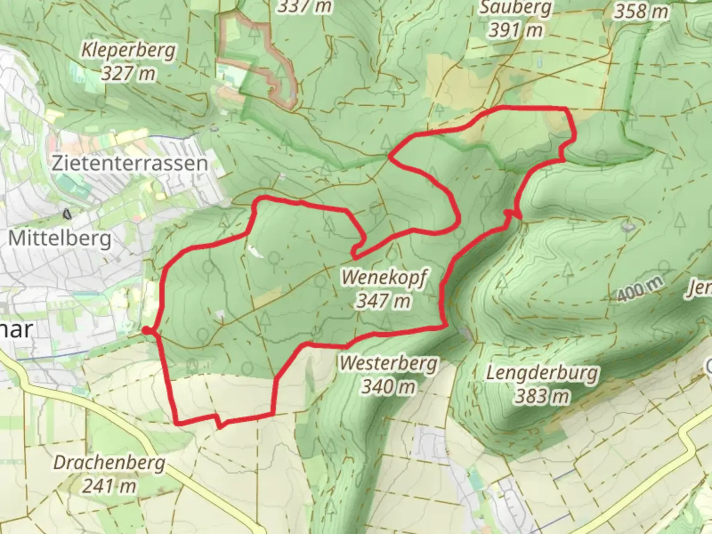An image depicting the trail DAV Tour and Walter Engelhardt Weg and its surrounding area.