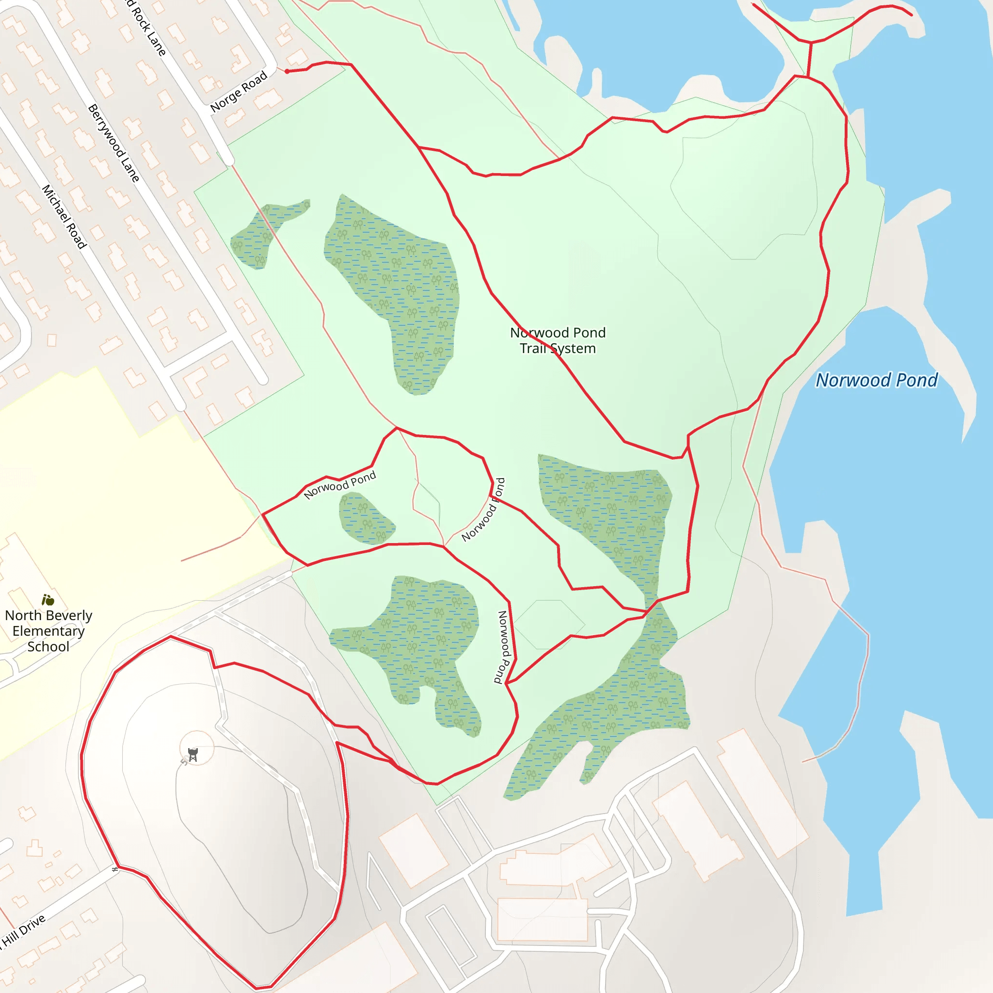 Beverly Reservoir and Norwood pond Loop mobile static map
