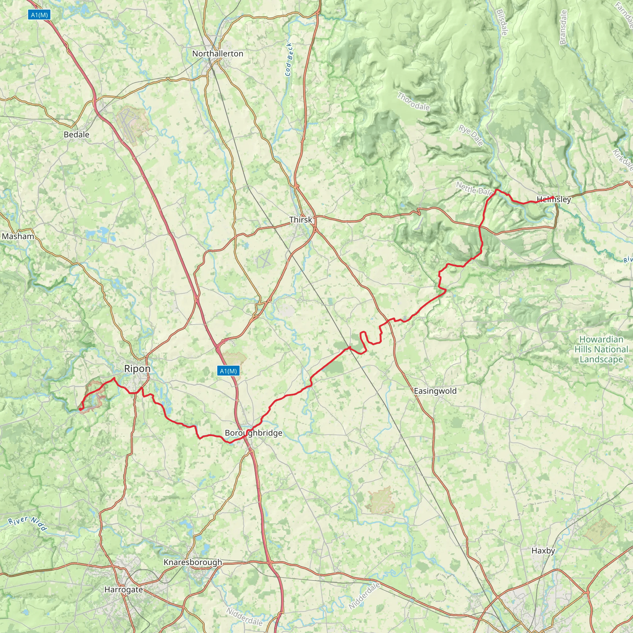 Helmsley to Ripon Walk in North Yorkshire mobile static map