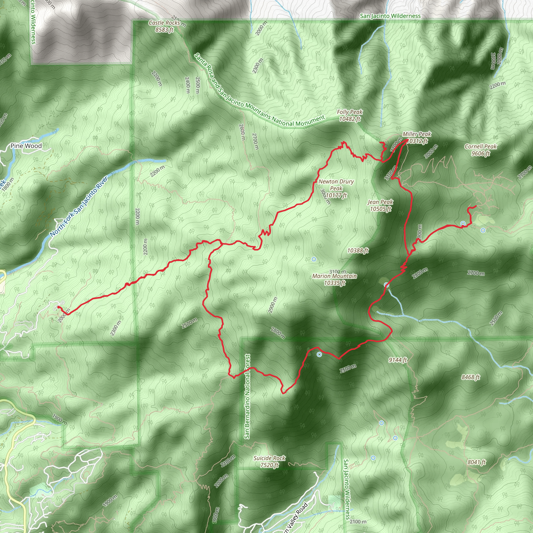 Marion Mountain, San Jacinto Peak and Wellman Divide Loop Trail mobile static map