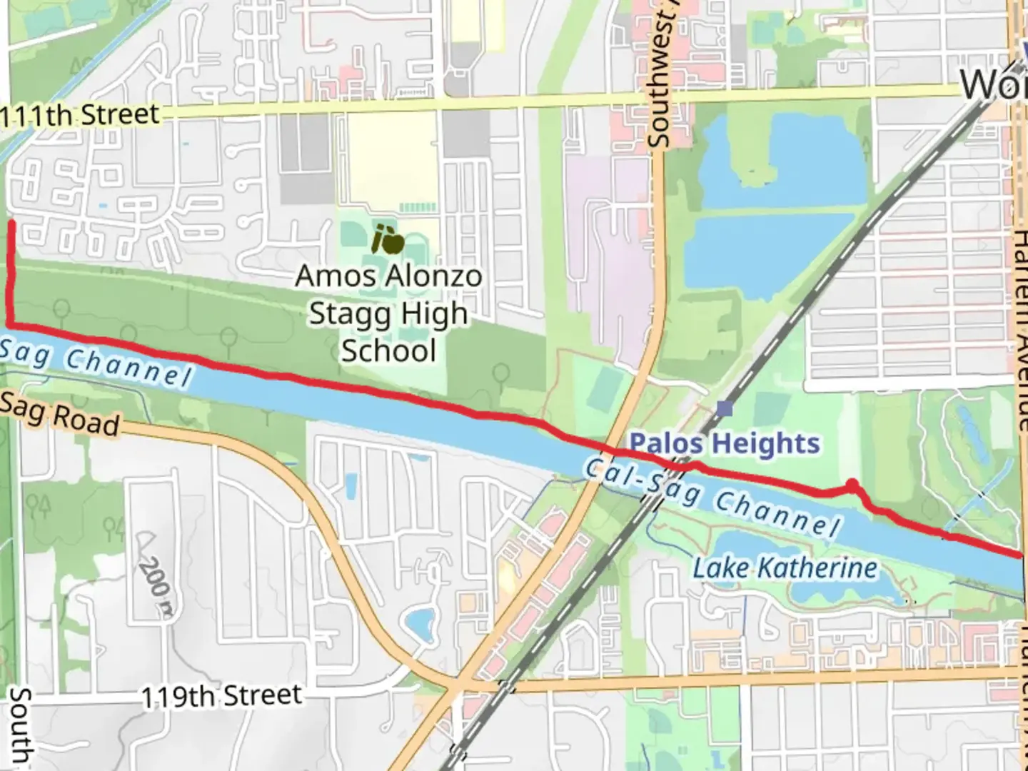 An image depicting the trail Cal-Sag Channel Walk and its surrounding area.