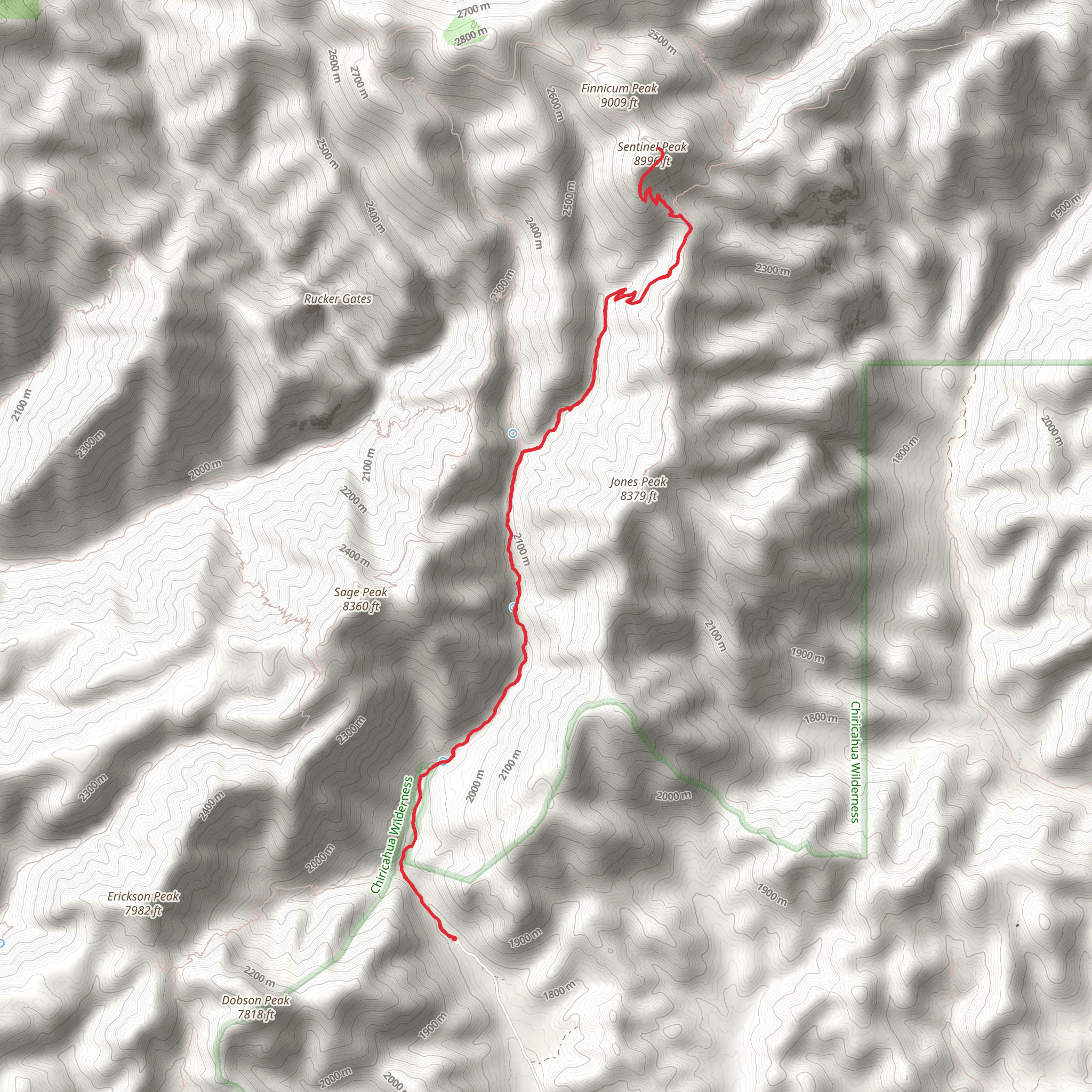 Sentinel Peak and Baker Canyon Saddle via Price Canyon Trail mobile static map