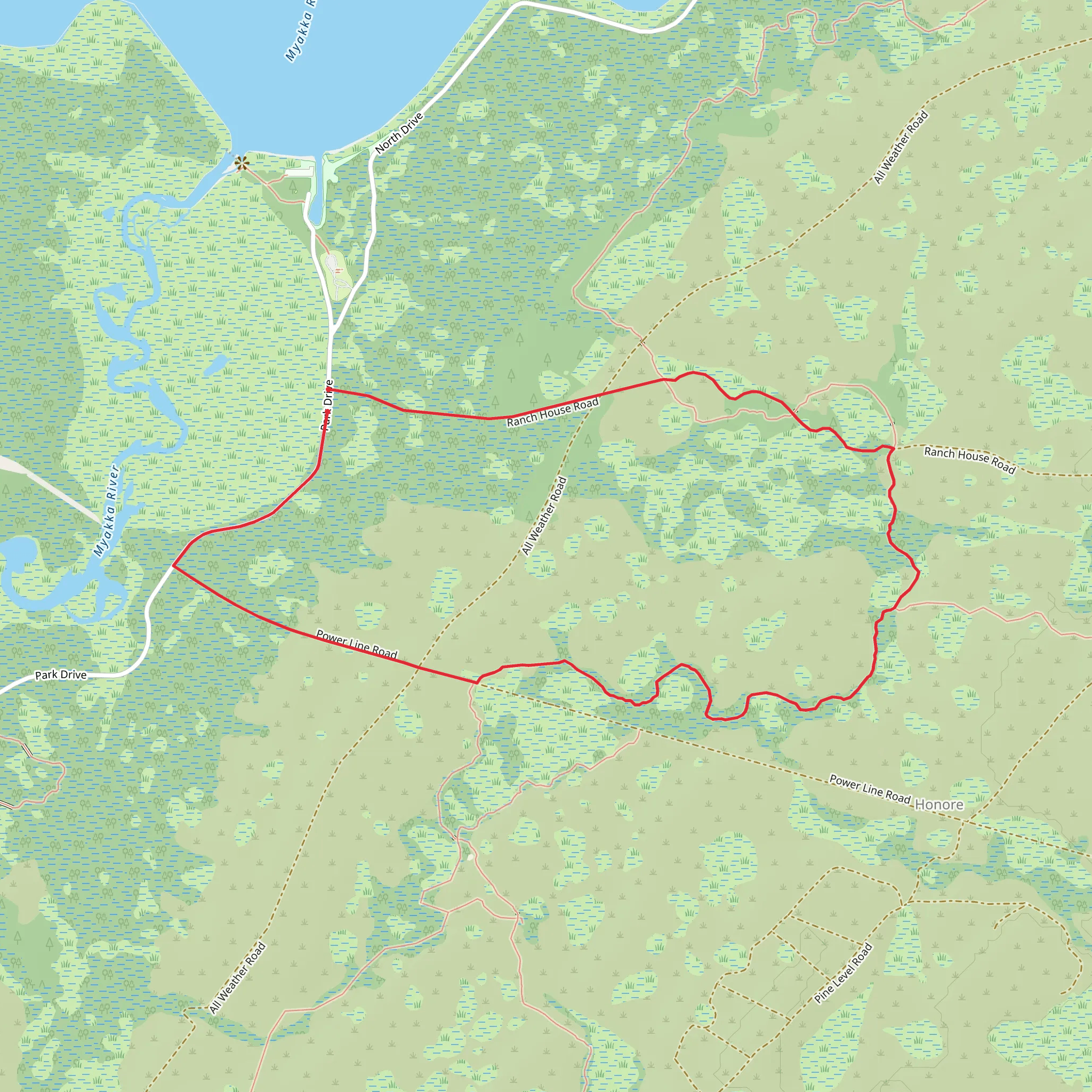 Ranch House Road and Myakka Hiking Trail mobile static map