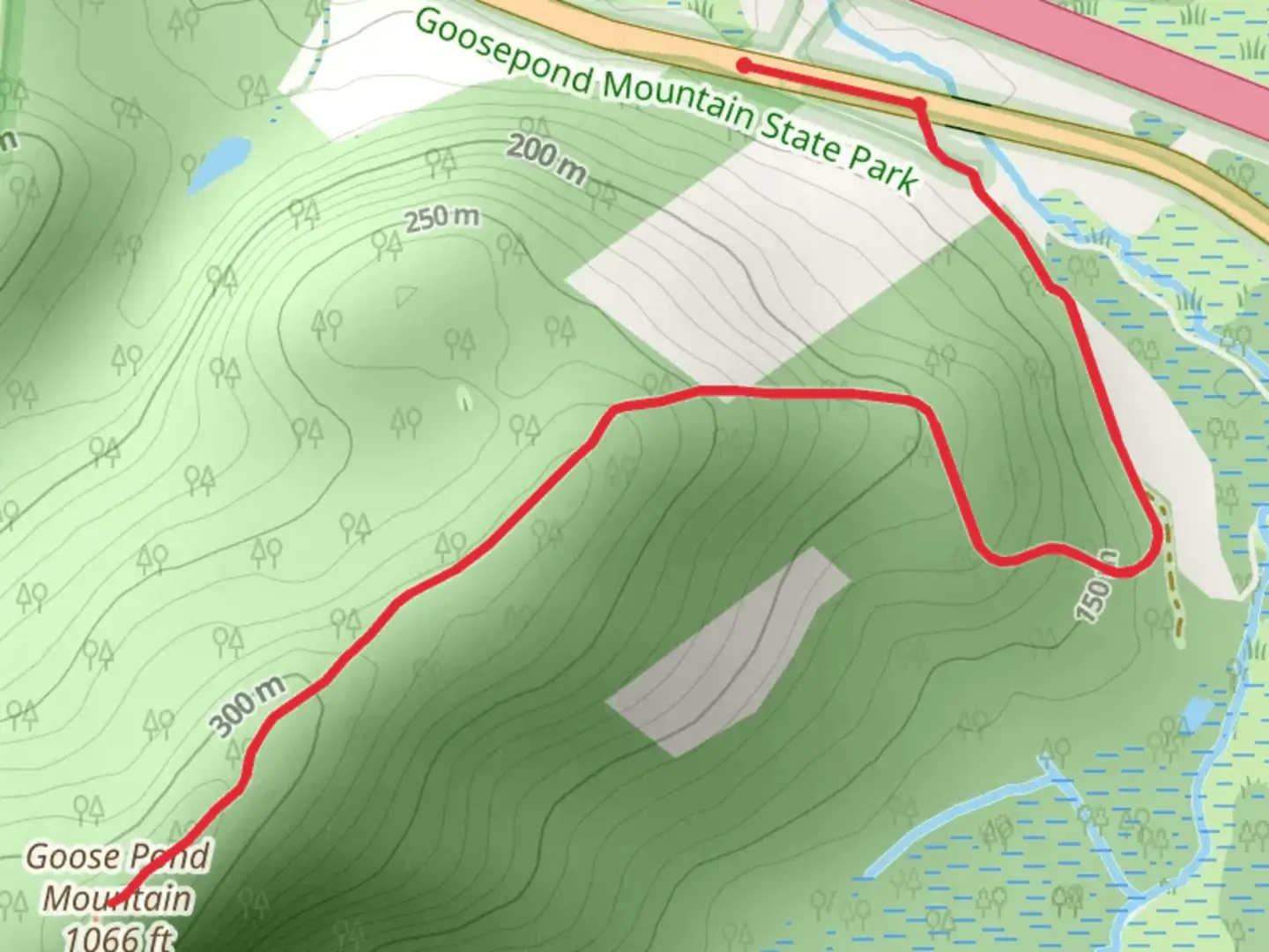 An image depicting the trail Goose Pond Mountain Trail and its surrounding area.