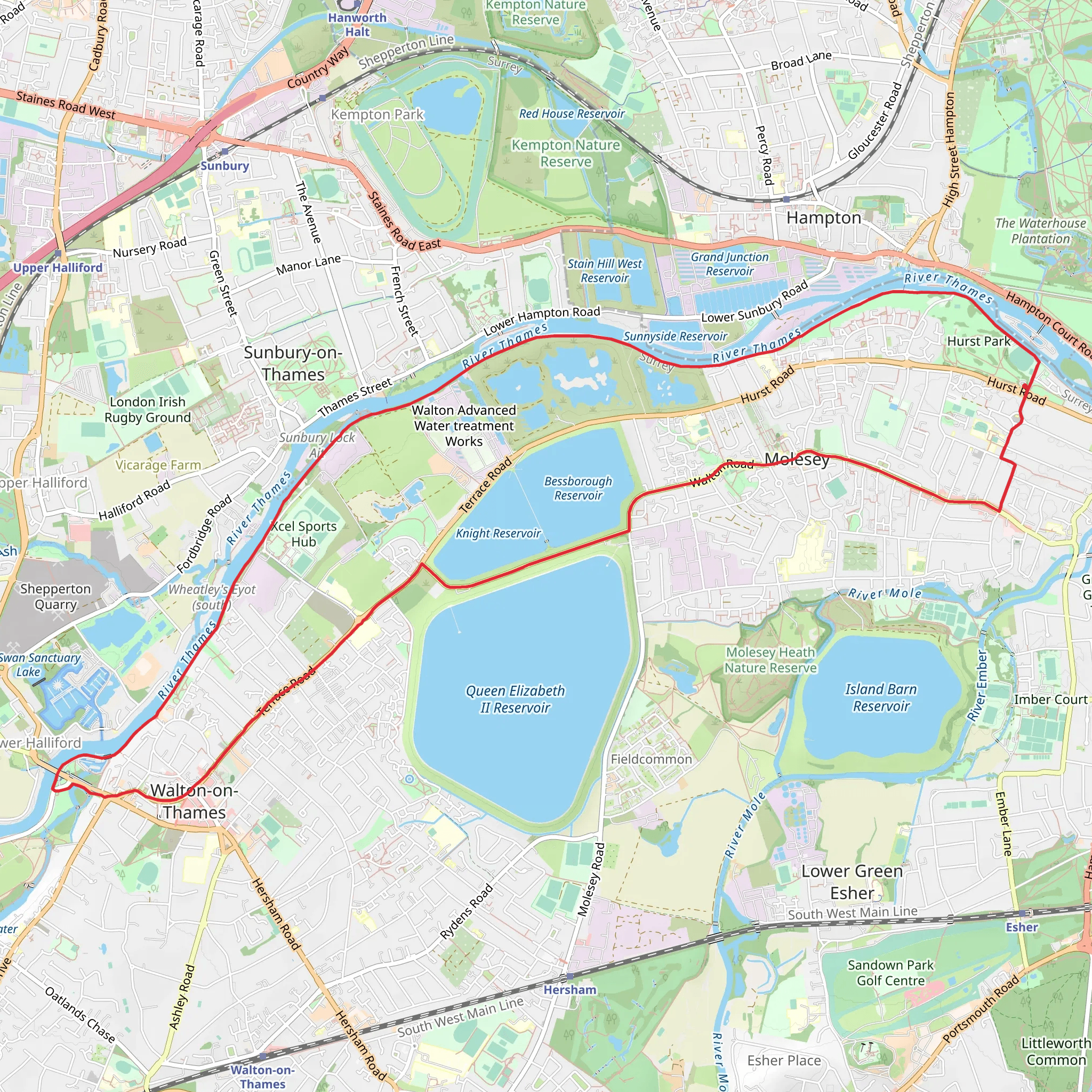 Molesey to Walton on Thames Loop via Thames Path mobile static map