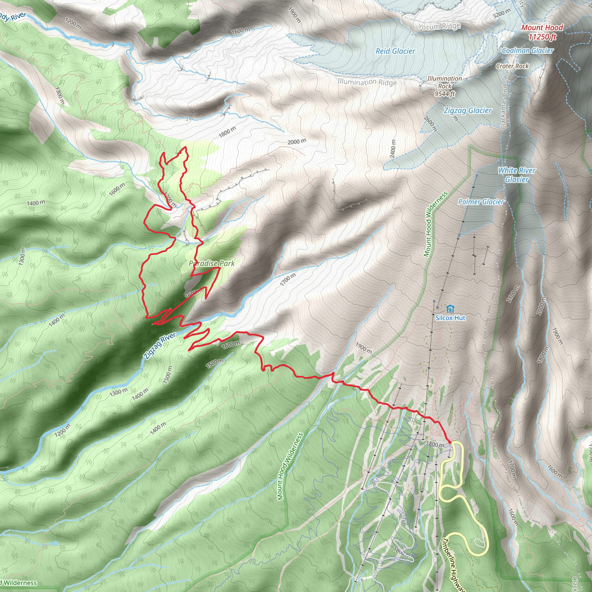 Paradise Park and Mount Hood Timberline Loop mobile static map