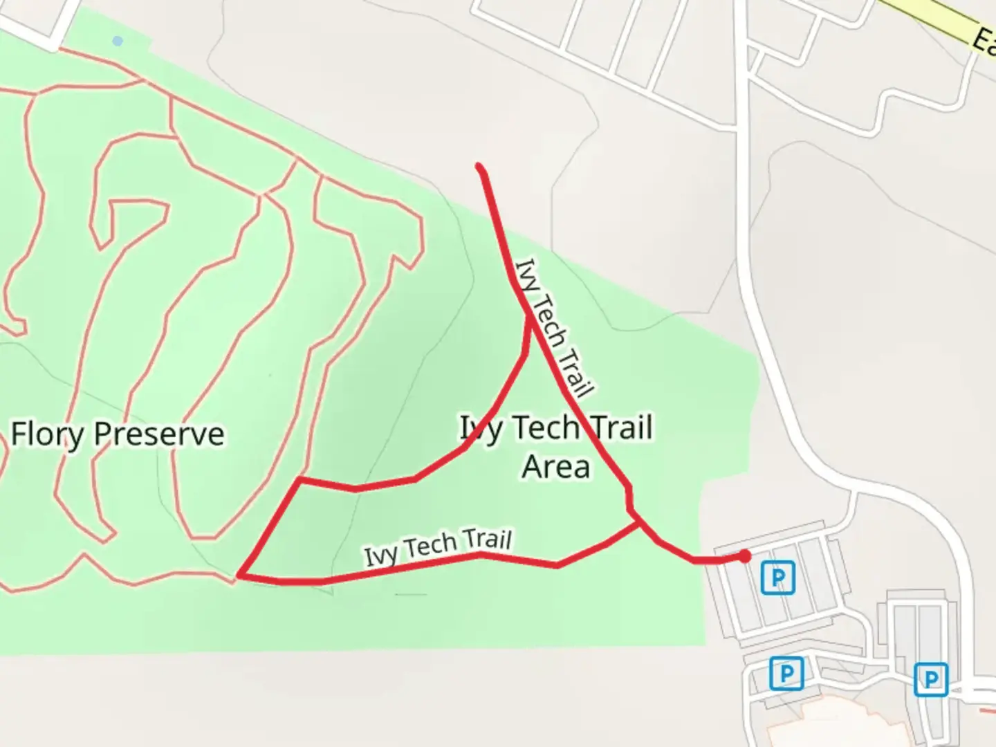An image depicting the trail Ivy Tech Trail Area Loop and its surrounding area.