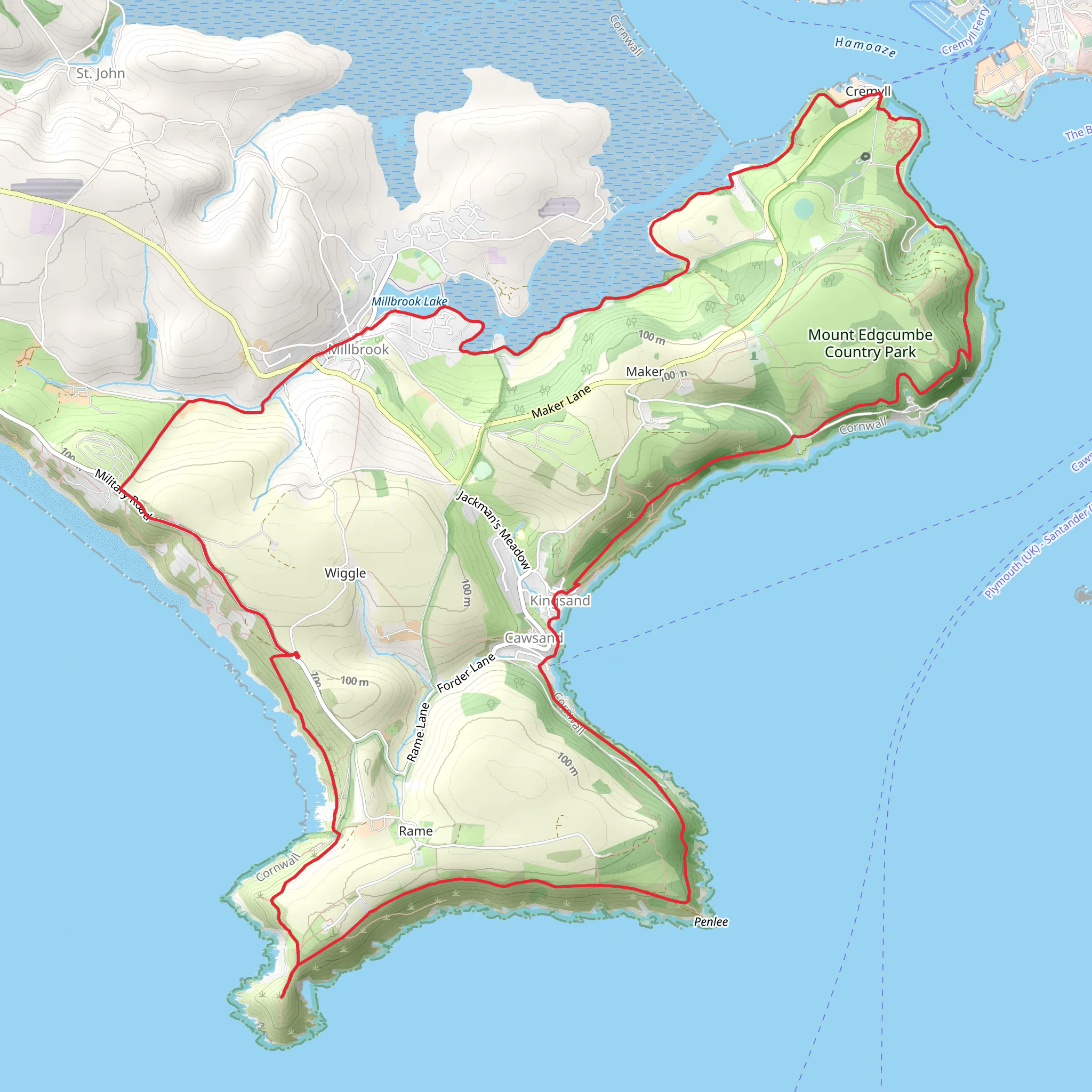 Rame Head Heritage Coast and Mount Edgcumbe Country Park Loop from Millbrook mobile static map