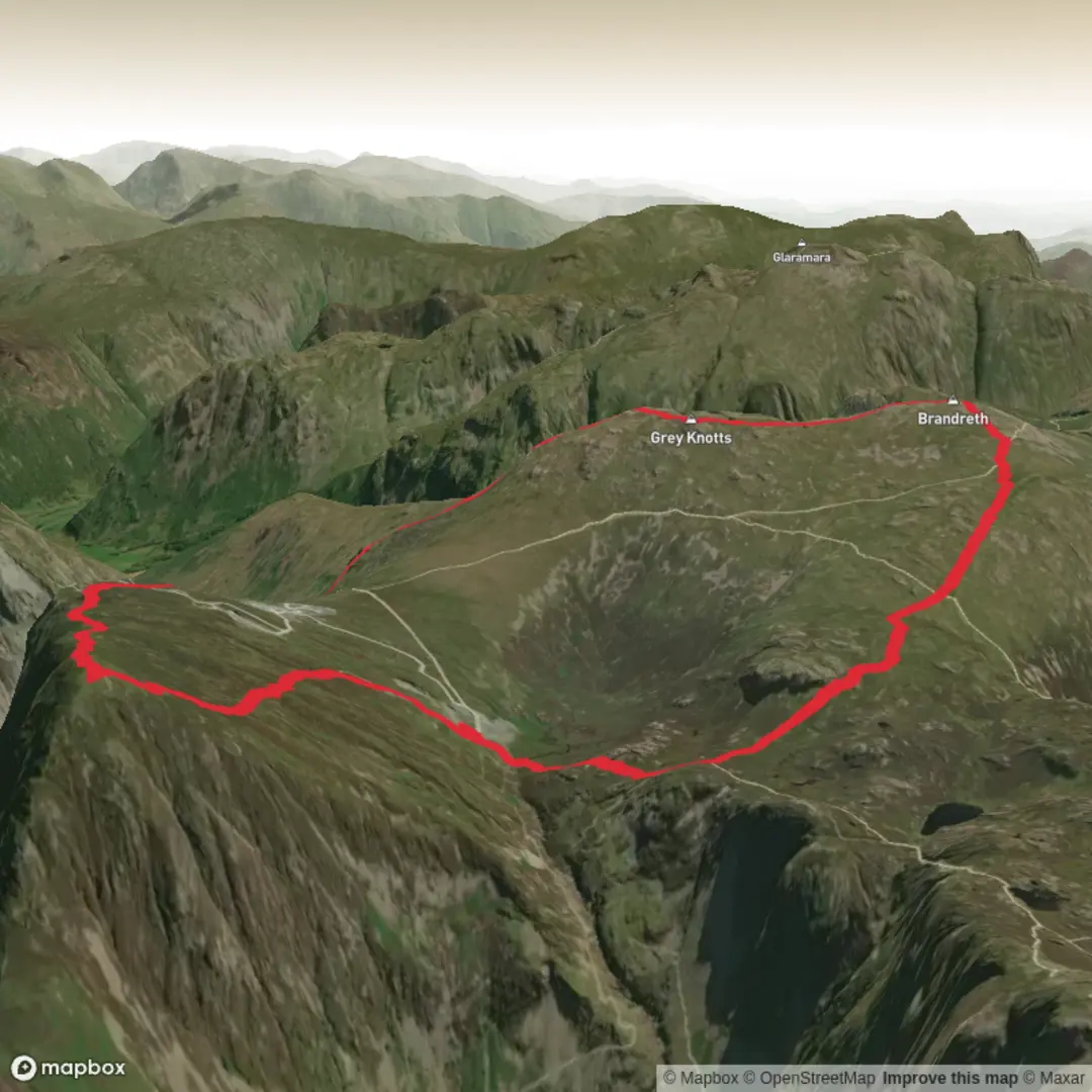 An image depicting the trail Fleetwith Pike, Brandreth & Grey Knotts Loop - Upper Limits UK and its surrounding area.