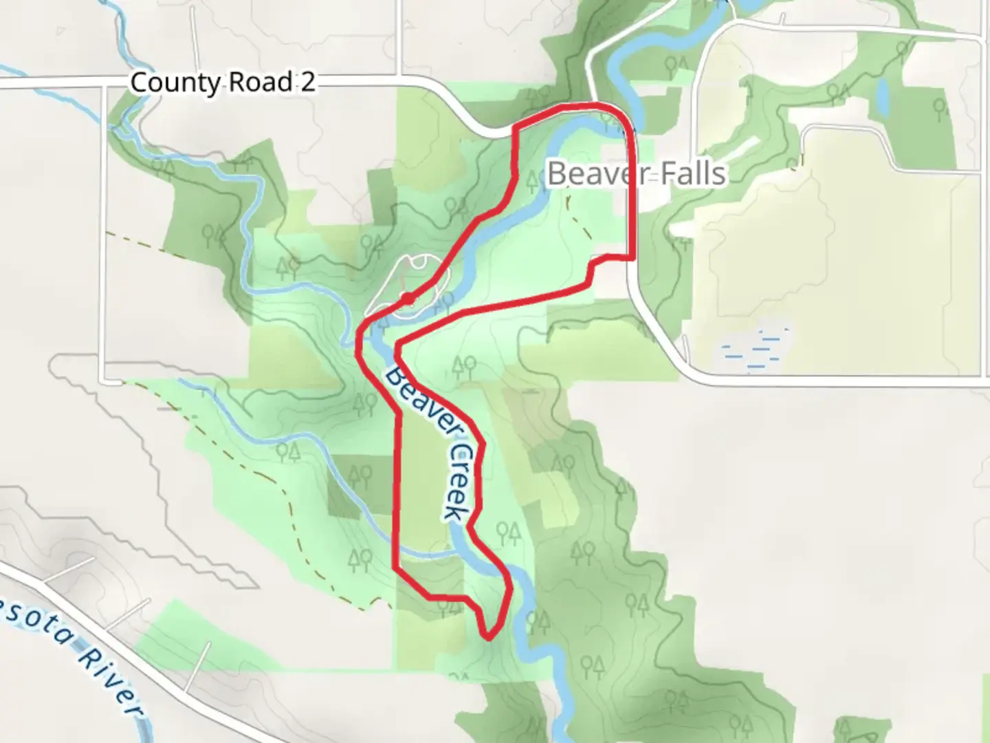 An image depicting the trail Beaver Creek and Falls Loop and its surrounding area.