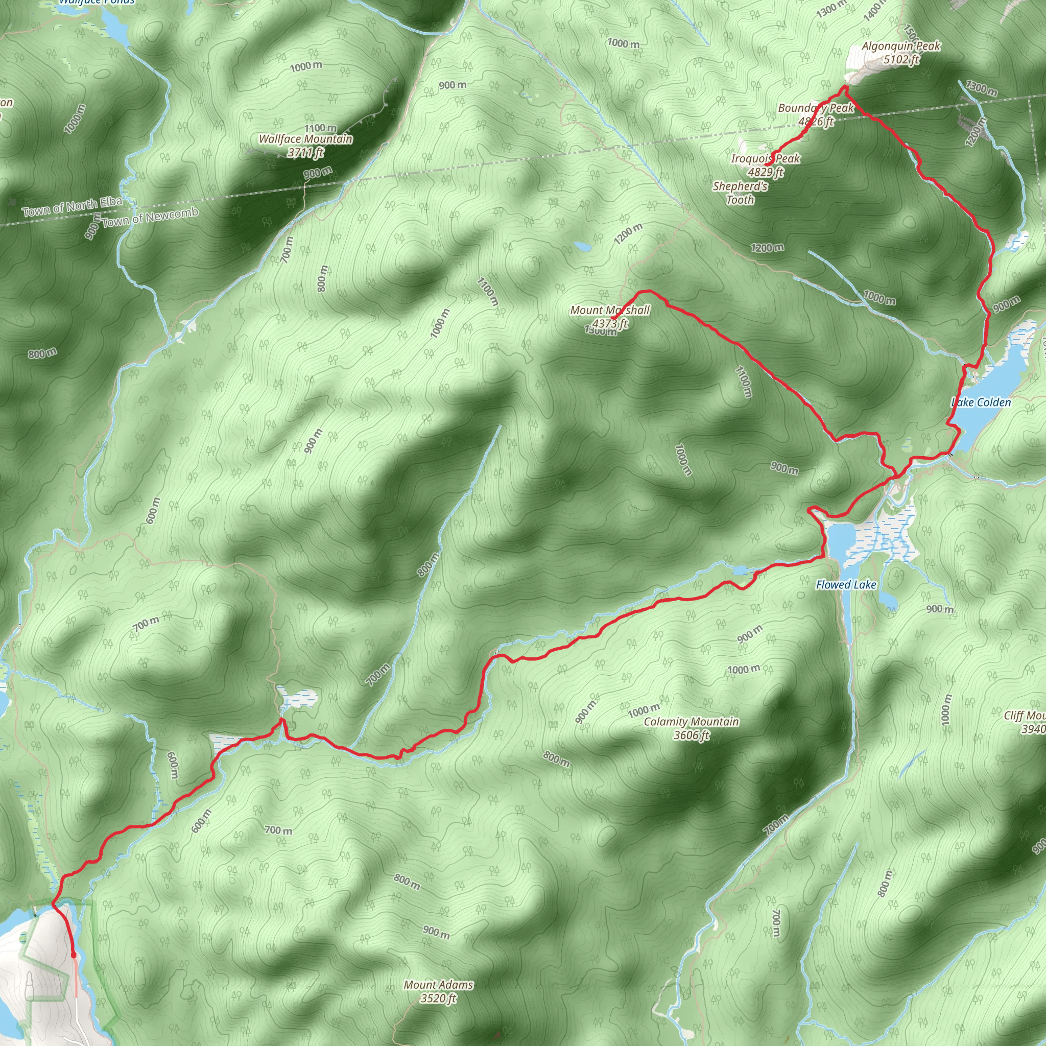 Mount Marshal, Iroquois Peak and Lake Colden via Calamity Brook Trail mobile static map