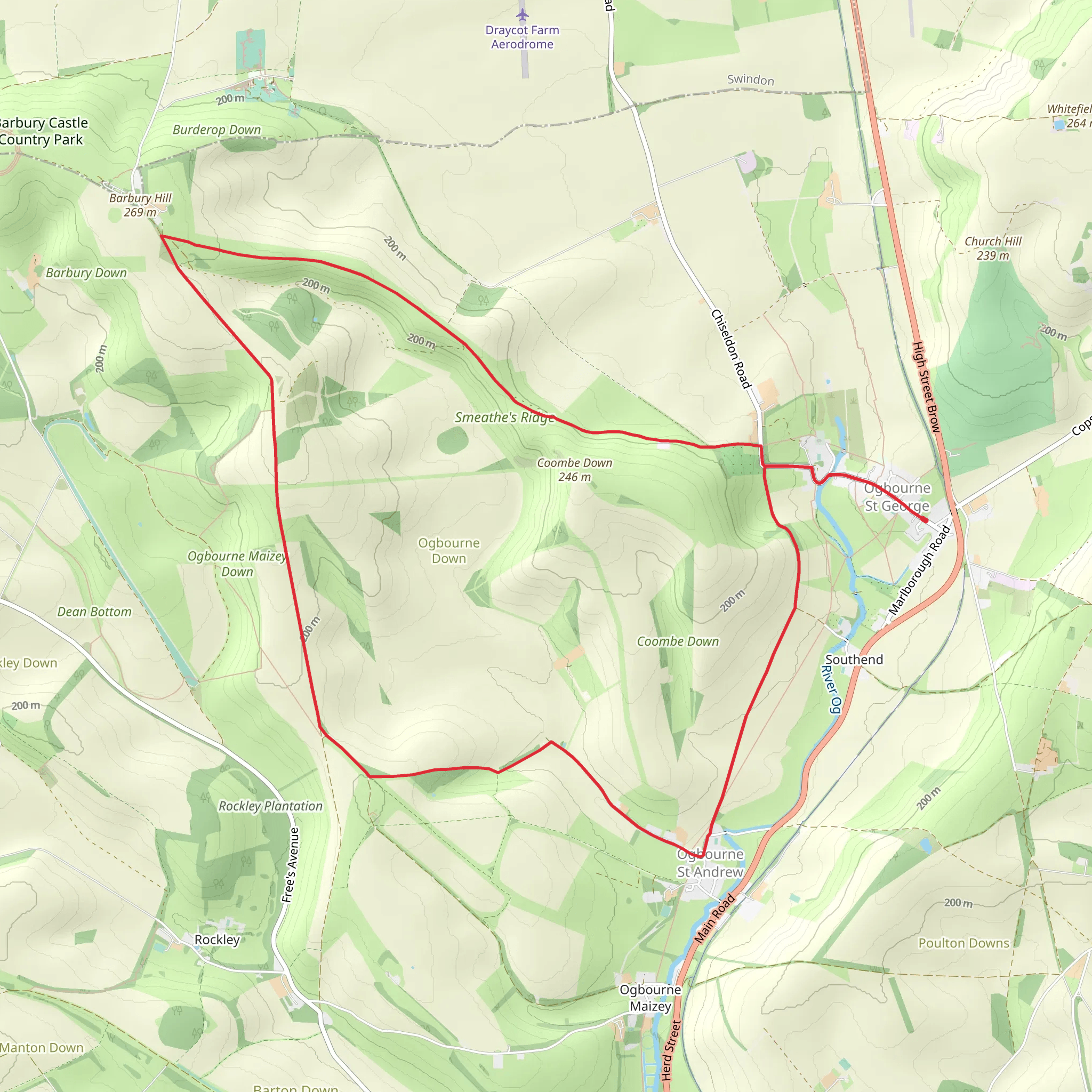 Ogbourne St Andrew Country Park Loop mobile static map