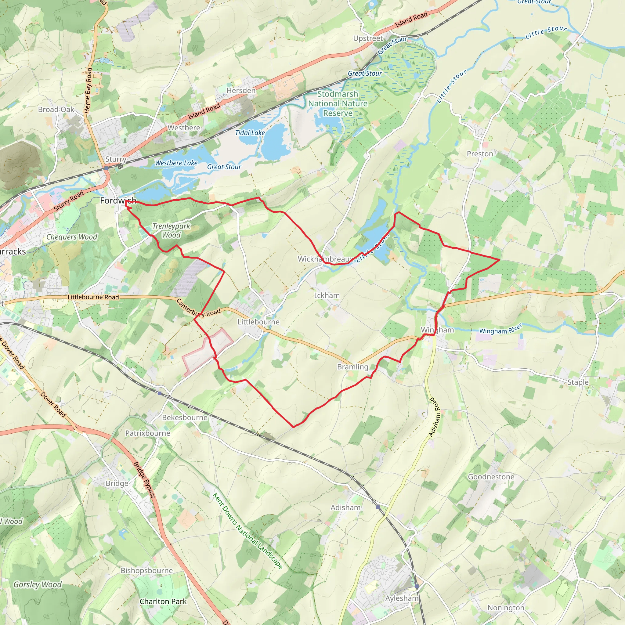 Wingham, Seaton and Fordwick Loop mobile static map