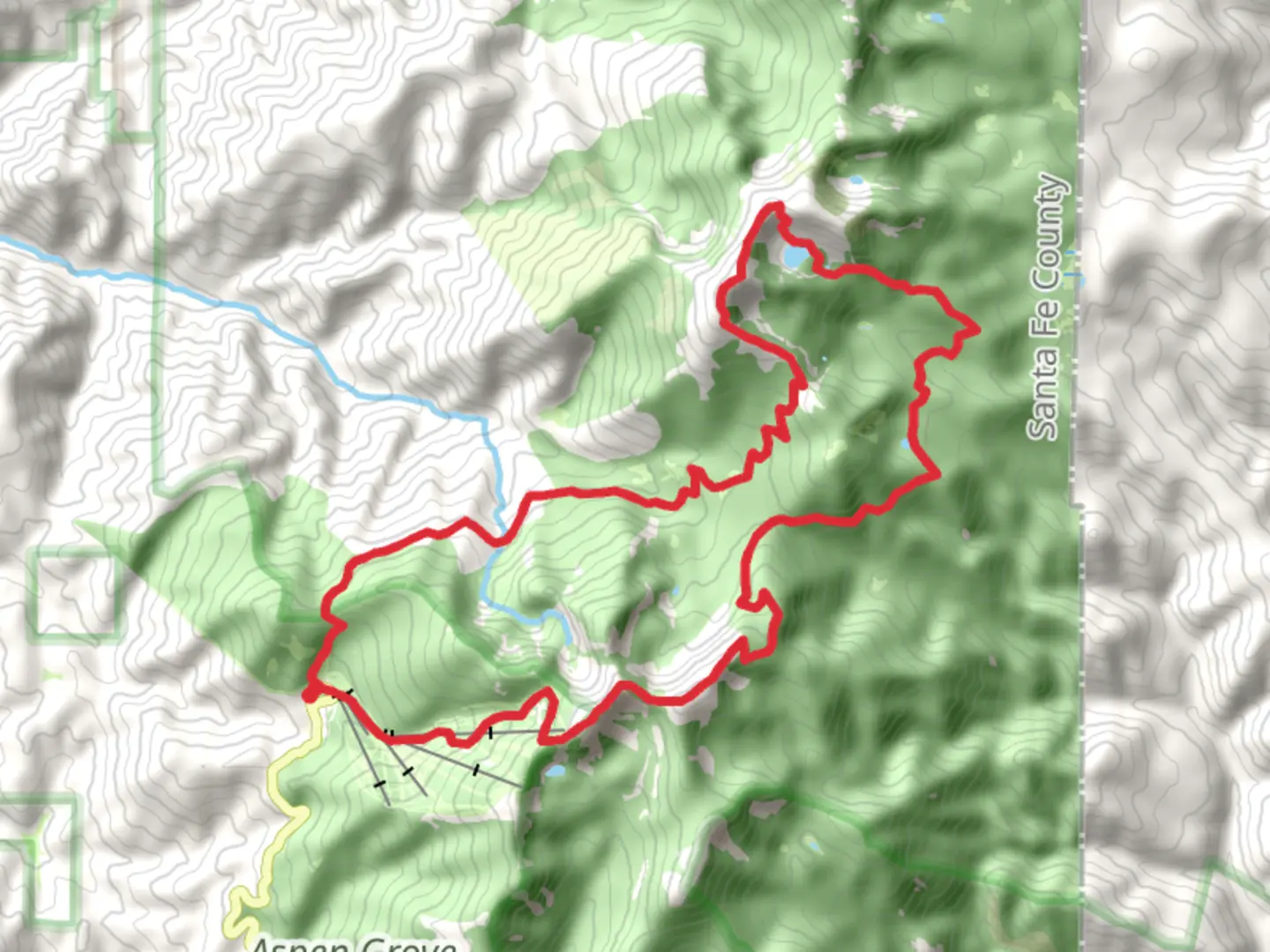 An image depicting the trail Santa Fe Badly Loop and its surrounding area.
