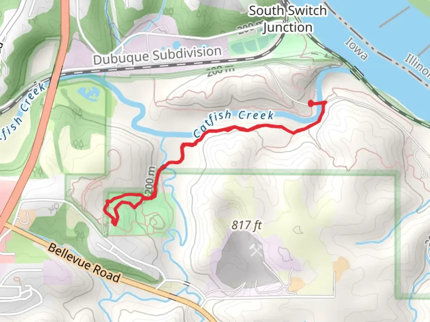 An image depicting the trail Mesquakie Loop via Calcite Trail and its surrounding area.