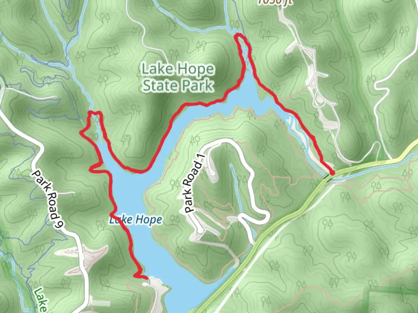 An image depicting the trail Furnace Trail - Lake Hope and its surrounding area.