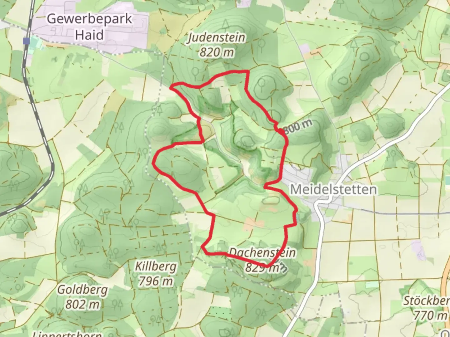 An image depicting the trail Rundwanderweg Meidelstetten and its surrounding area.