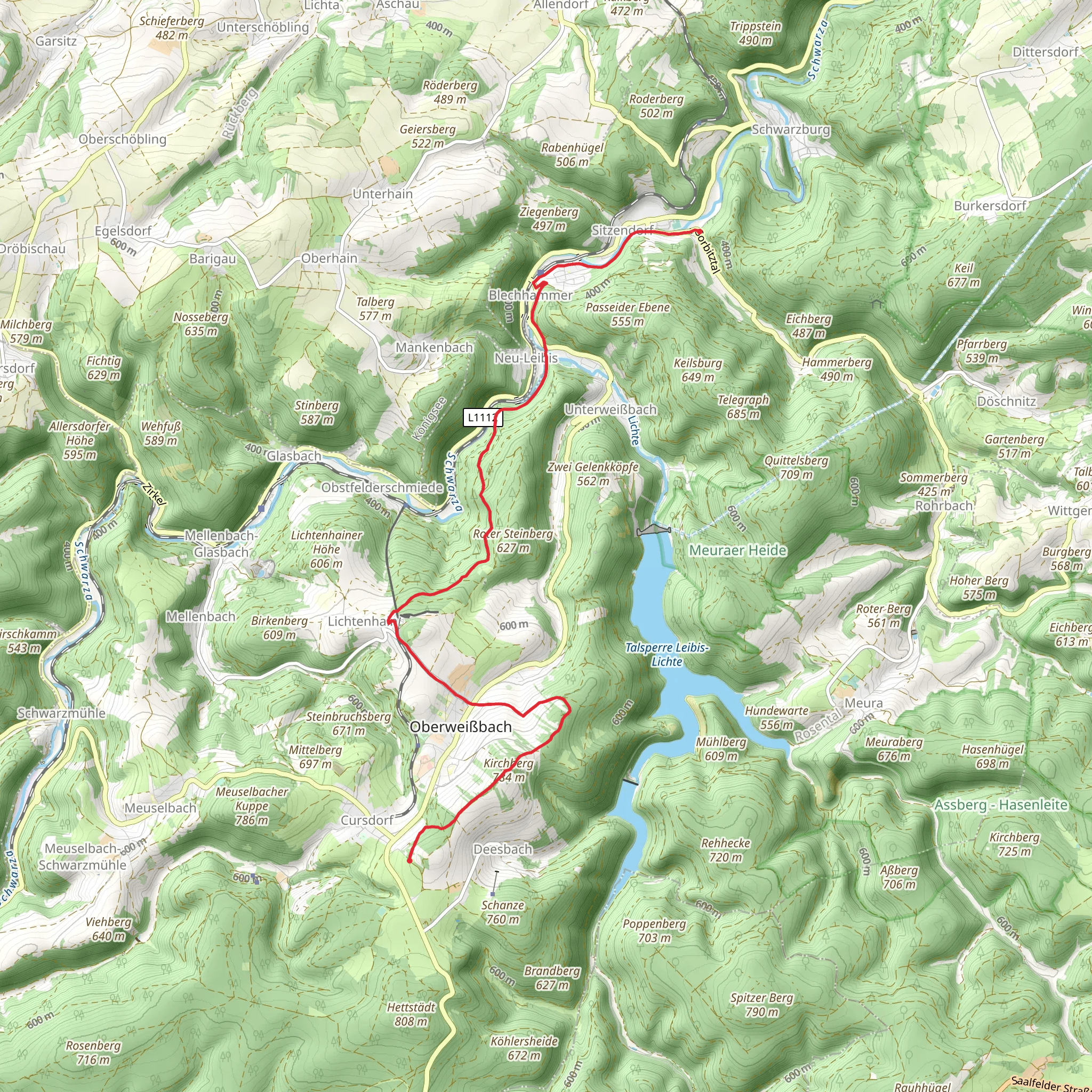 Ziegelhuette to Sorbitztal via Olitaetenwanderweg Mittelachse mobile static map