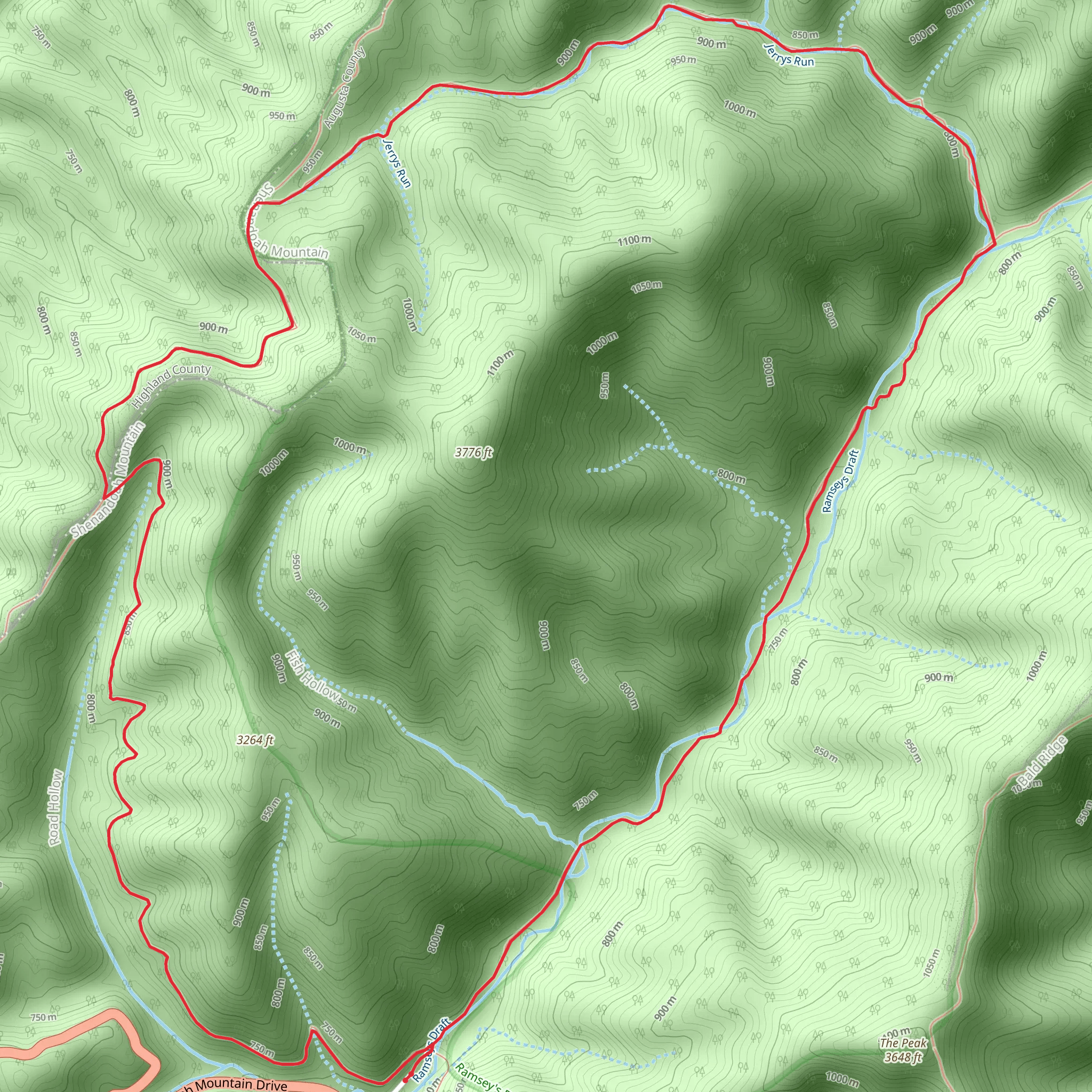 Road Hollow, Jerrys Run and Ramseys Draft Loop Trail mobile static map