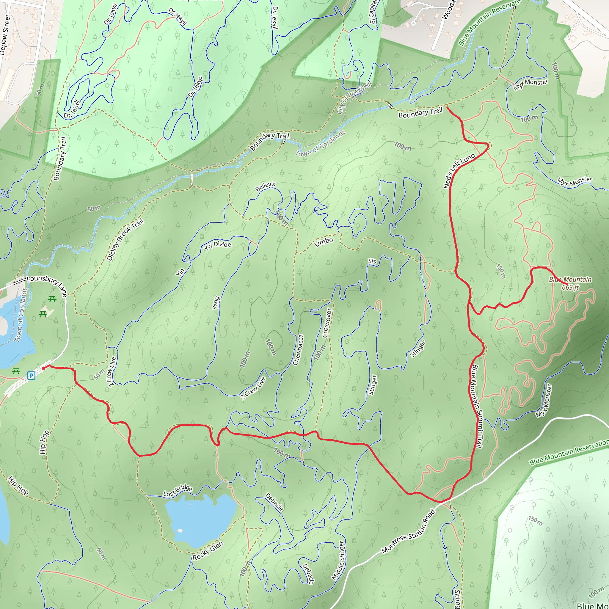 Lounsbury Pond to Blue Mountain mobile static map