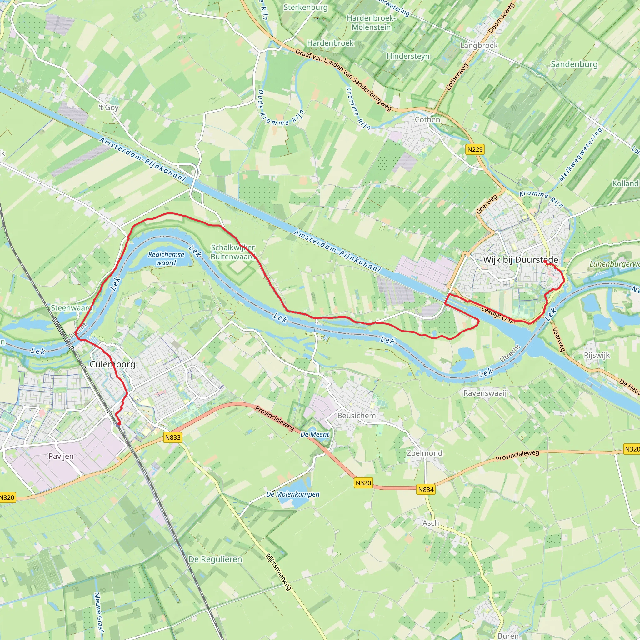 Clumborg to Wijk bij Duurstede via Lekdijk West and Kasteel Duurstede mobile static map