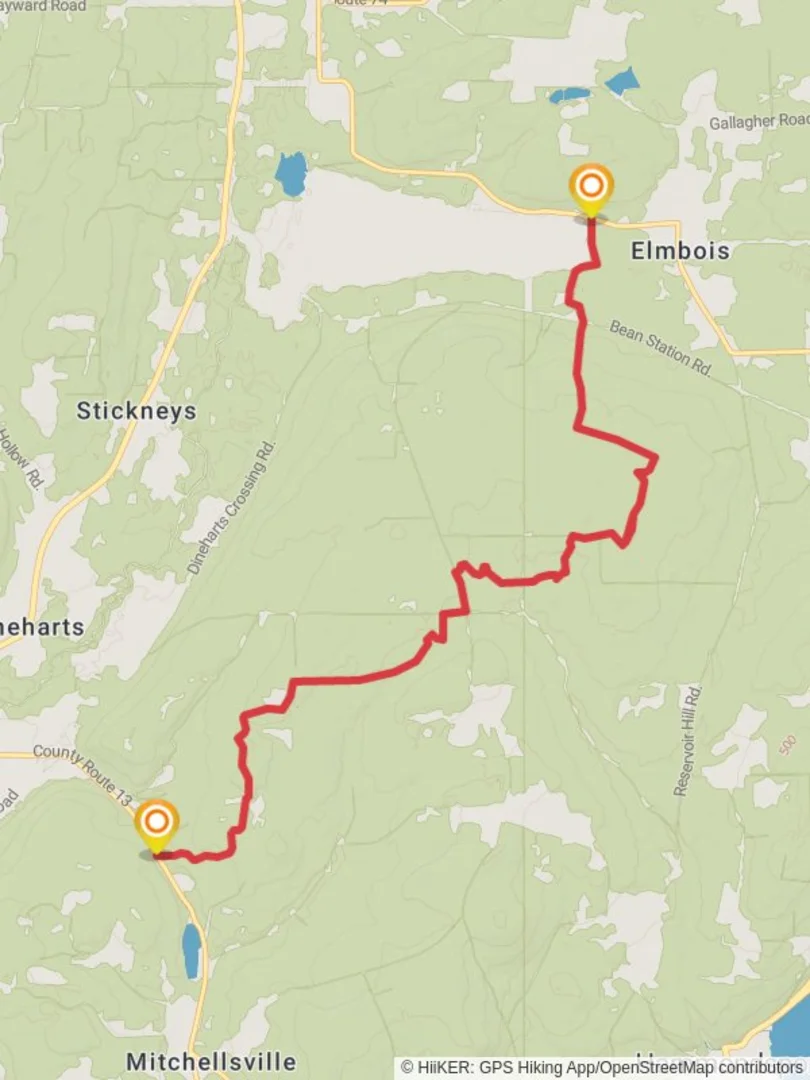An image depicting the trail County Route 13 to County Route 77 and its surrounding area.