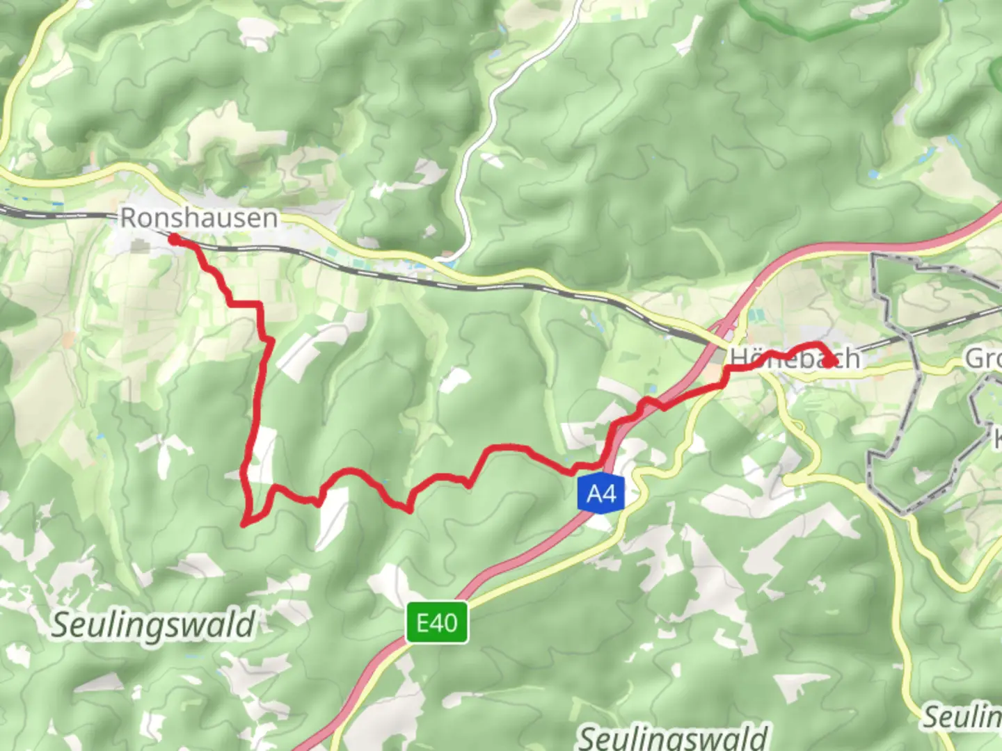 An image depicting the trail Hönebach to Ronshausen Walk and its surrounding area.