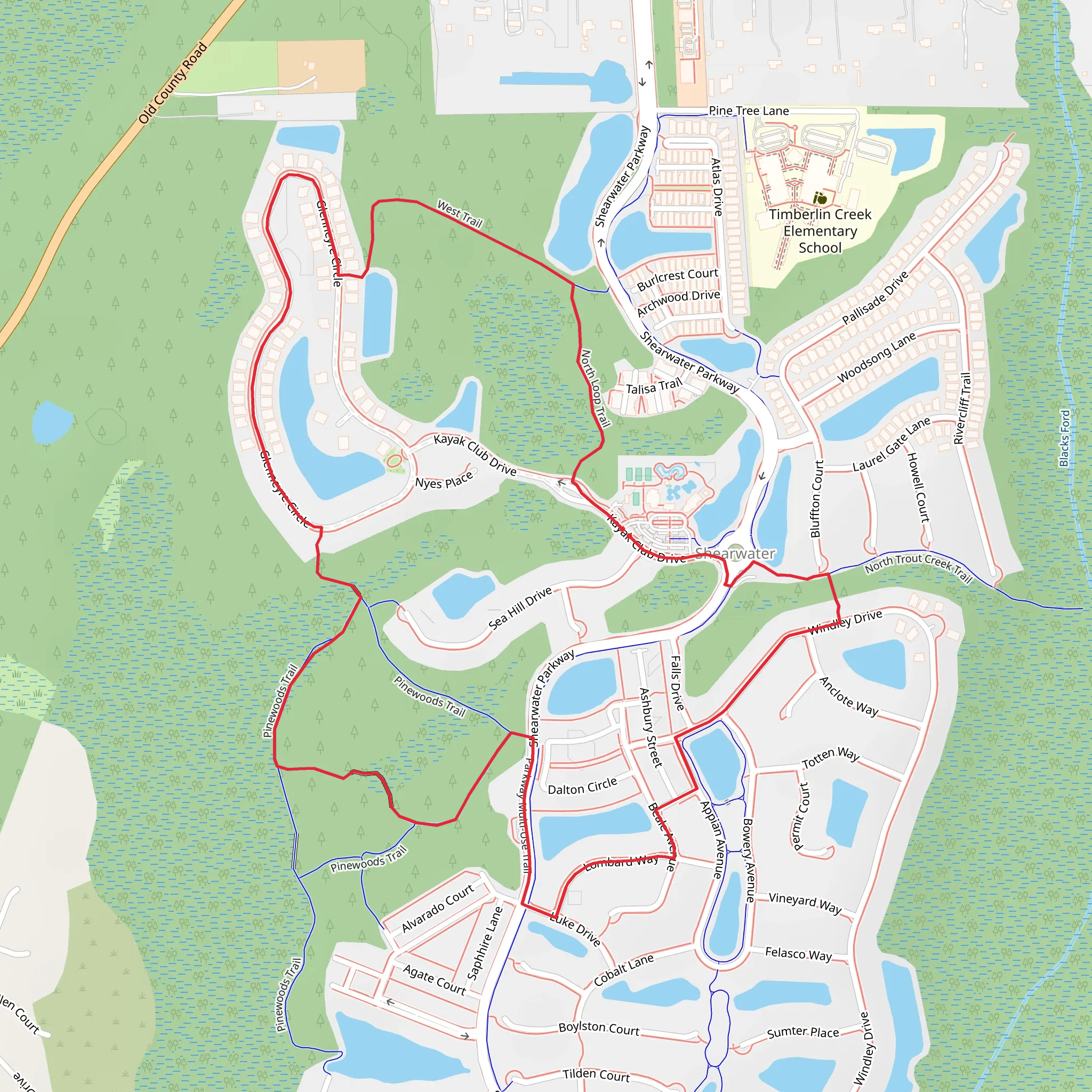 Pinewoods Trail, West Trail and North Loop Trail mobile static map