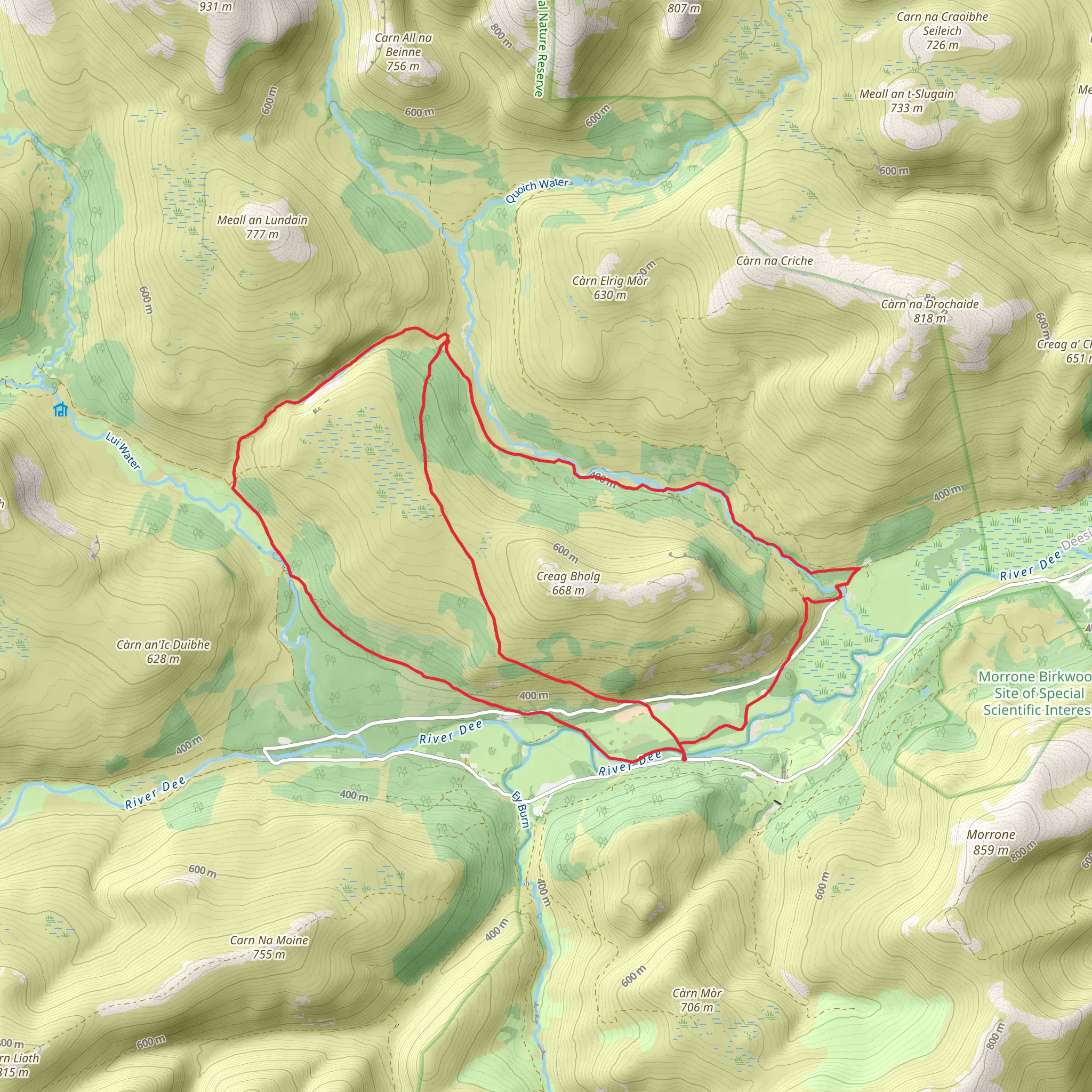 Creag Bhalg Loop via Quoich Water mobile static map