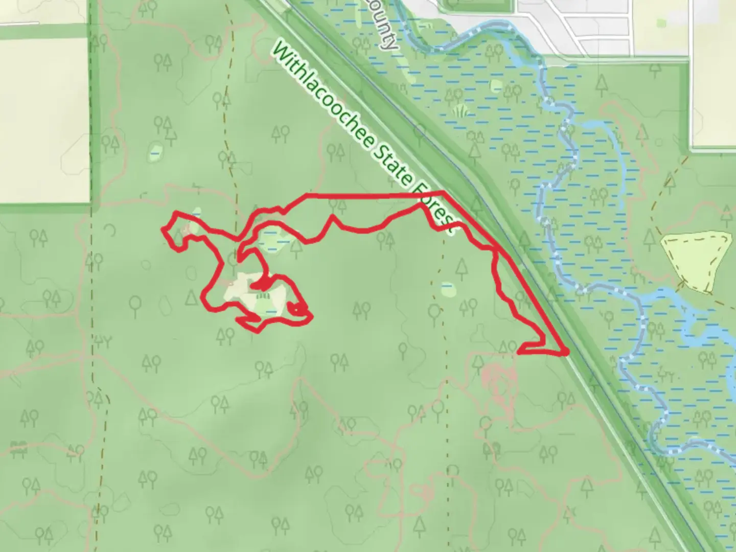 An image depicting the trail Northeast Blue and The Hooch Loop and its surrounding area.